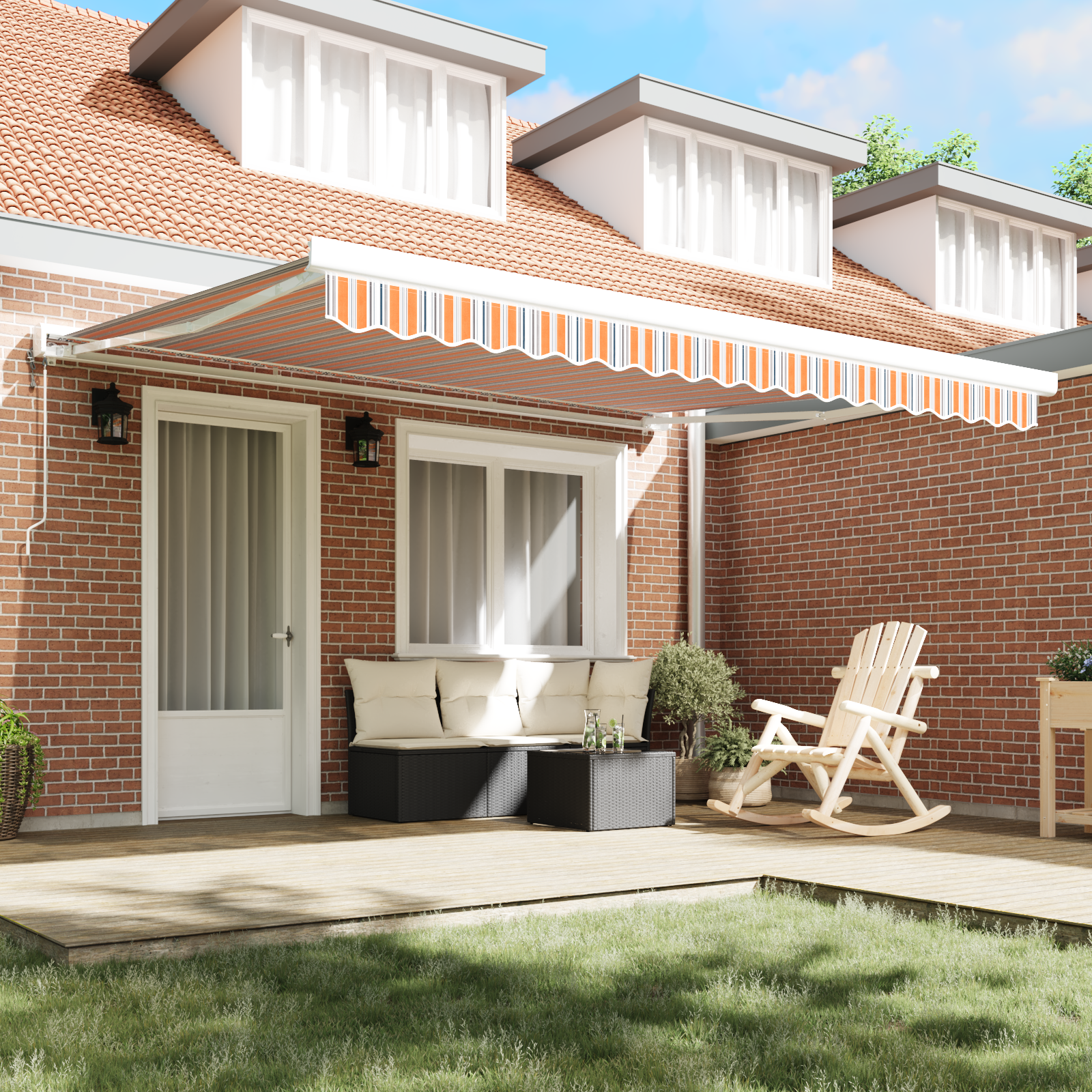 vidaXL Prelata Retractabilă Automată cu Dungi Multicolore 400x300 cm