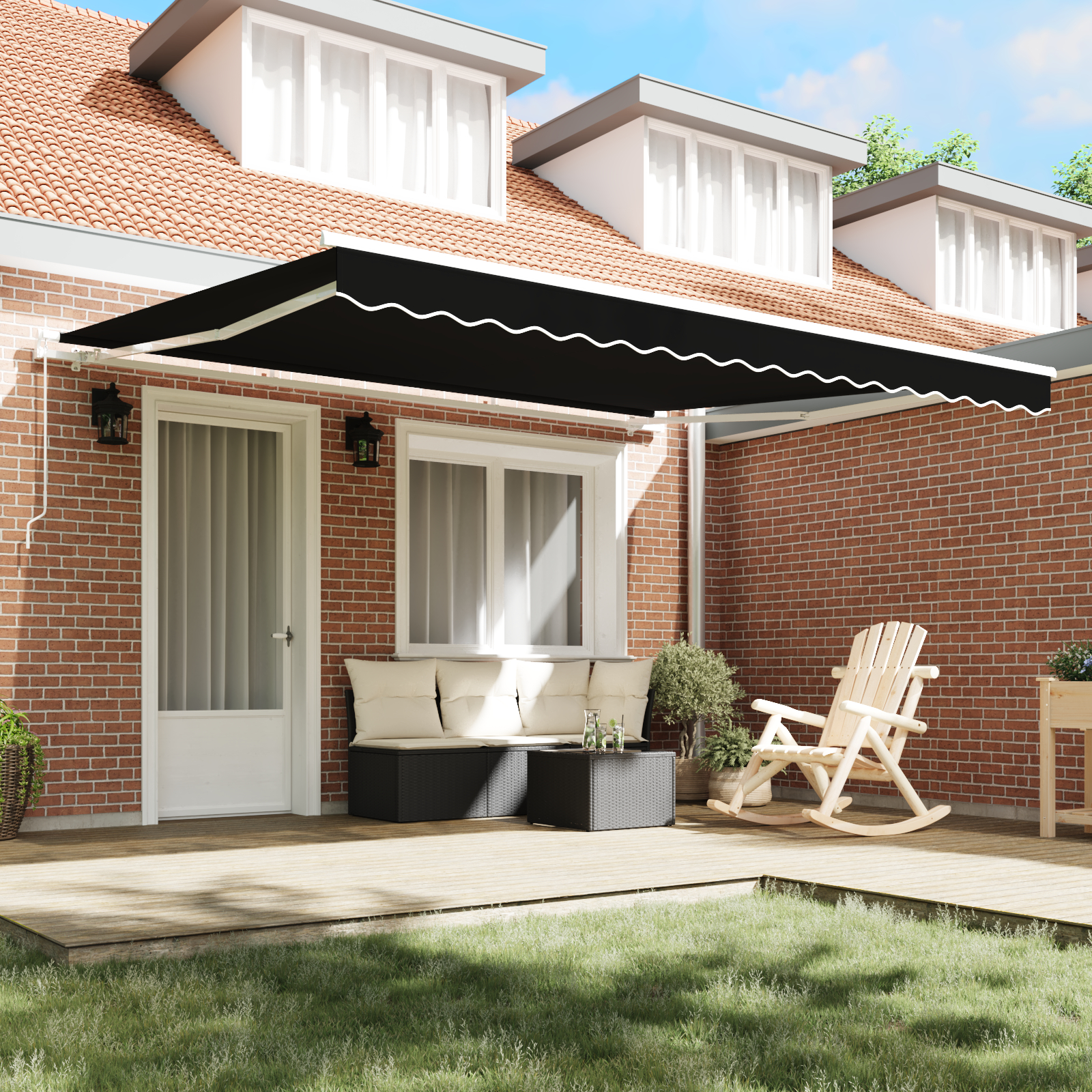 Marchiză manuală retractabilă vidaXL neagră 400x300 cm Marchiză manuală retractabilă vidaXL neagră 400x300 cm