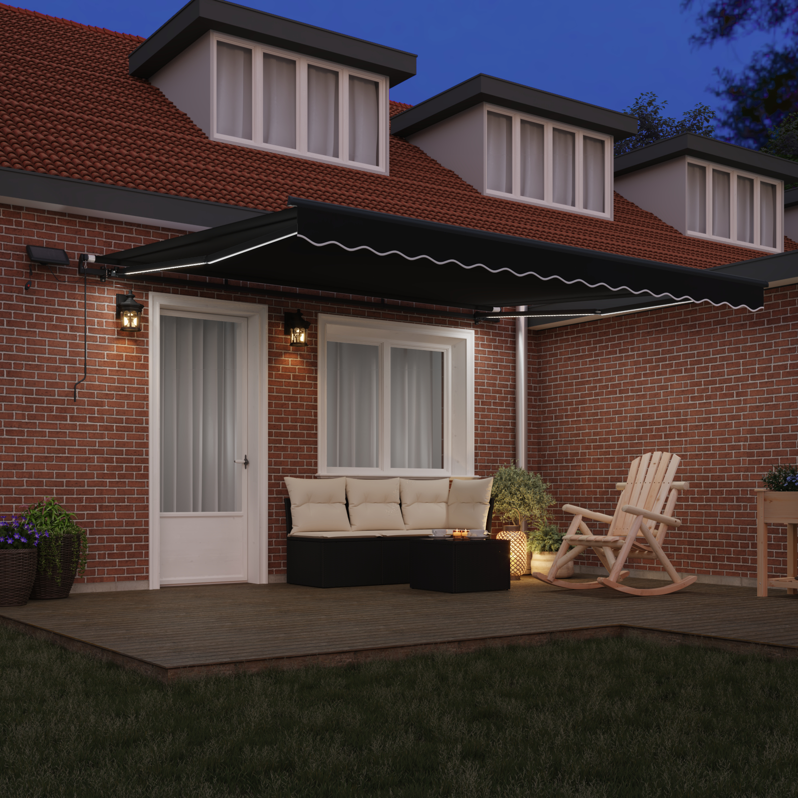 Marchiza Manuală Retractabilă cu LED Neagră 400x300 cm Marchiza Manuală Retractabilă cu LED Neagră 400x300 cm