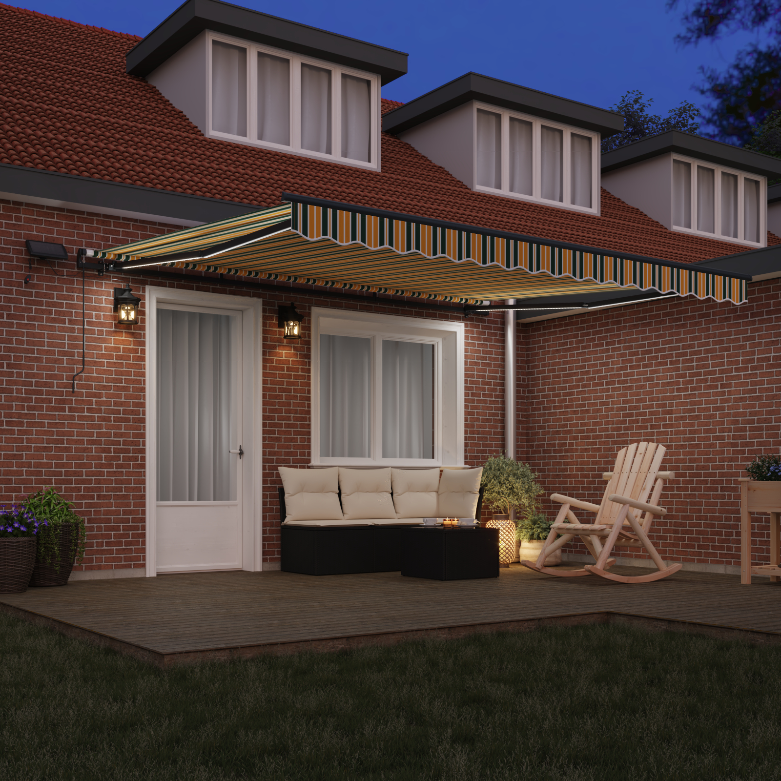 Marchiză manuală retractabilă cu LED Verde și Galben 400x300 cm Marchiză manuală retractabilă cu LED Verde și Galben 400x300 cm