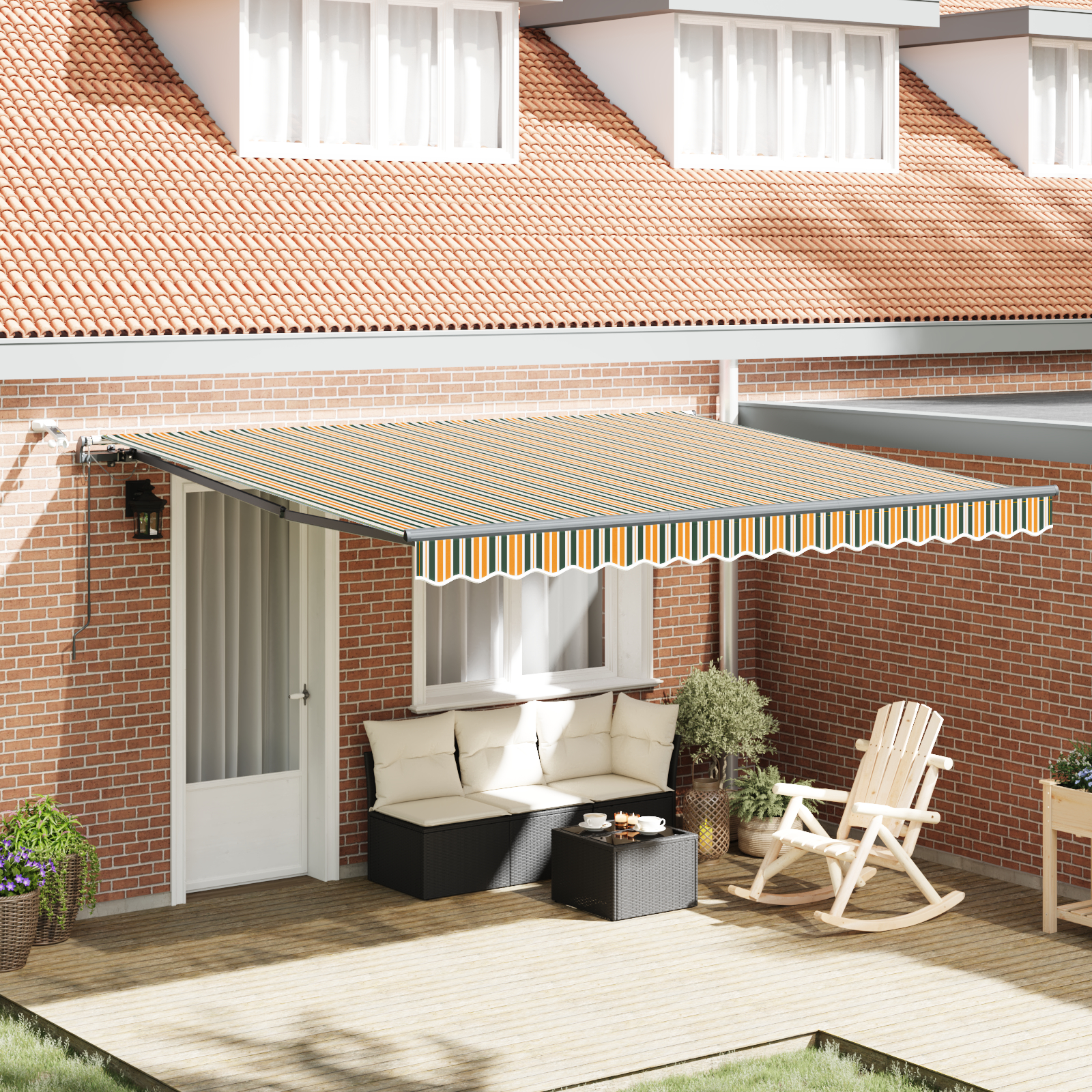 Markiză Retractabilă Automată vidaXL cu LED Verde și Galben 400x300 cm Markiză Retractabilă Automată vidaXL cu LED Verde și Galben 400x300 cm