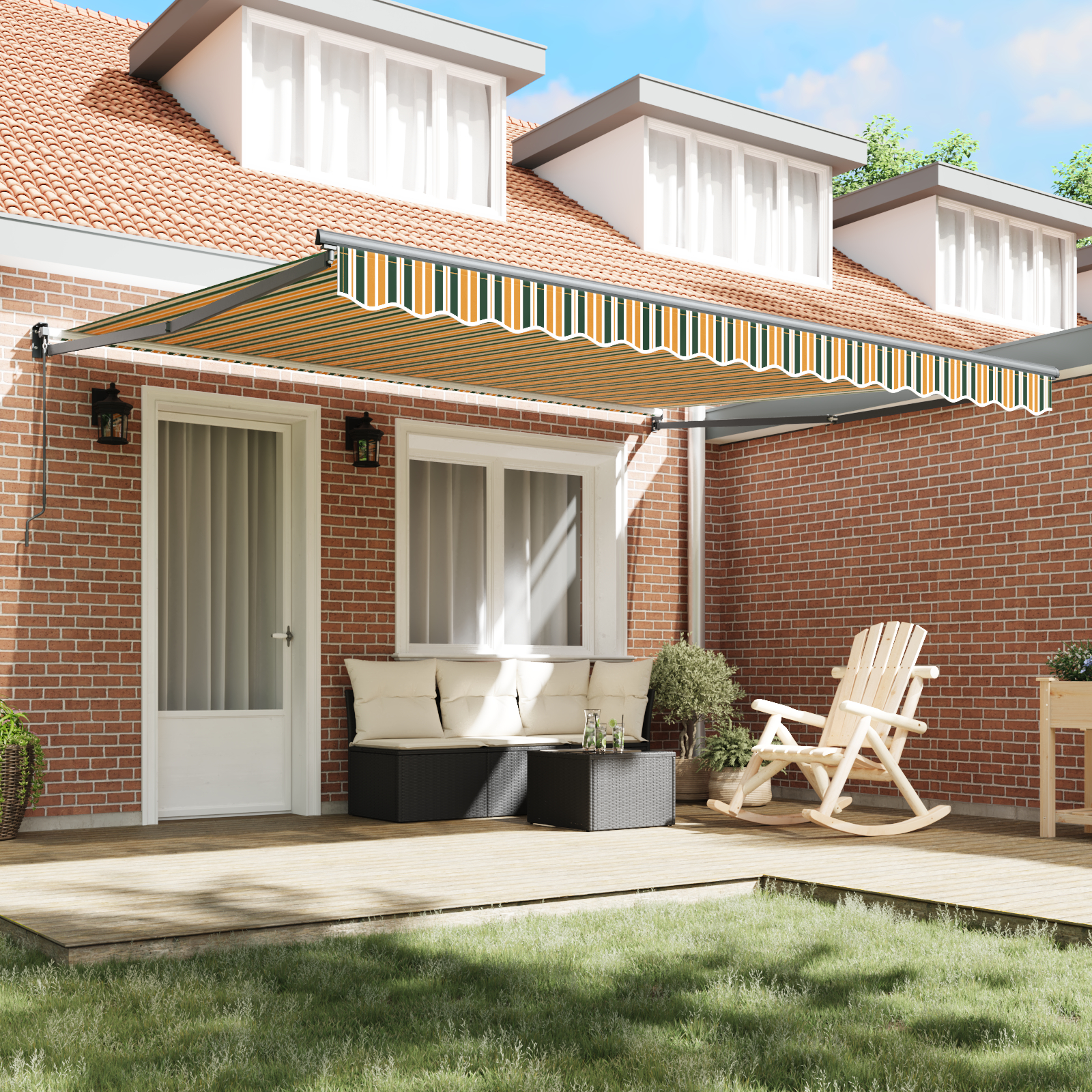 Marchiza manuală retractabilă vidaXL Verde și Galben 400x300 cm Marchiza manuală retractabilă vidaXL Verde și Galben 400x300 cm
