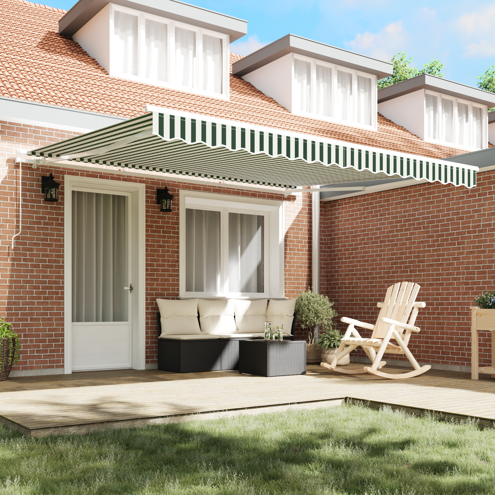 Marchiză retractabilă manuală vidaXL Verde și Alb 400x300 cm Marchiză retractabilă manuală vidaXL Verde și Alb 400x300 cm