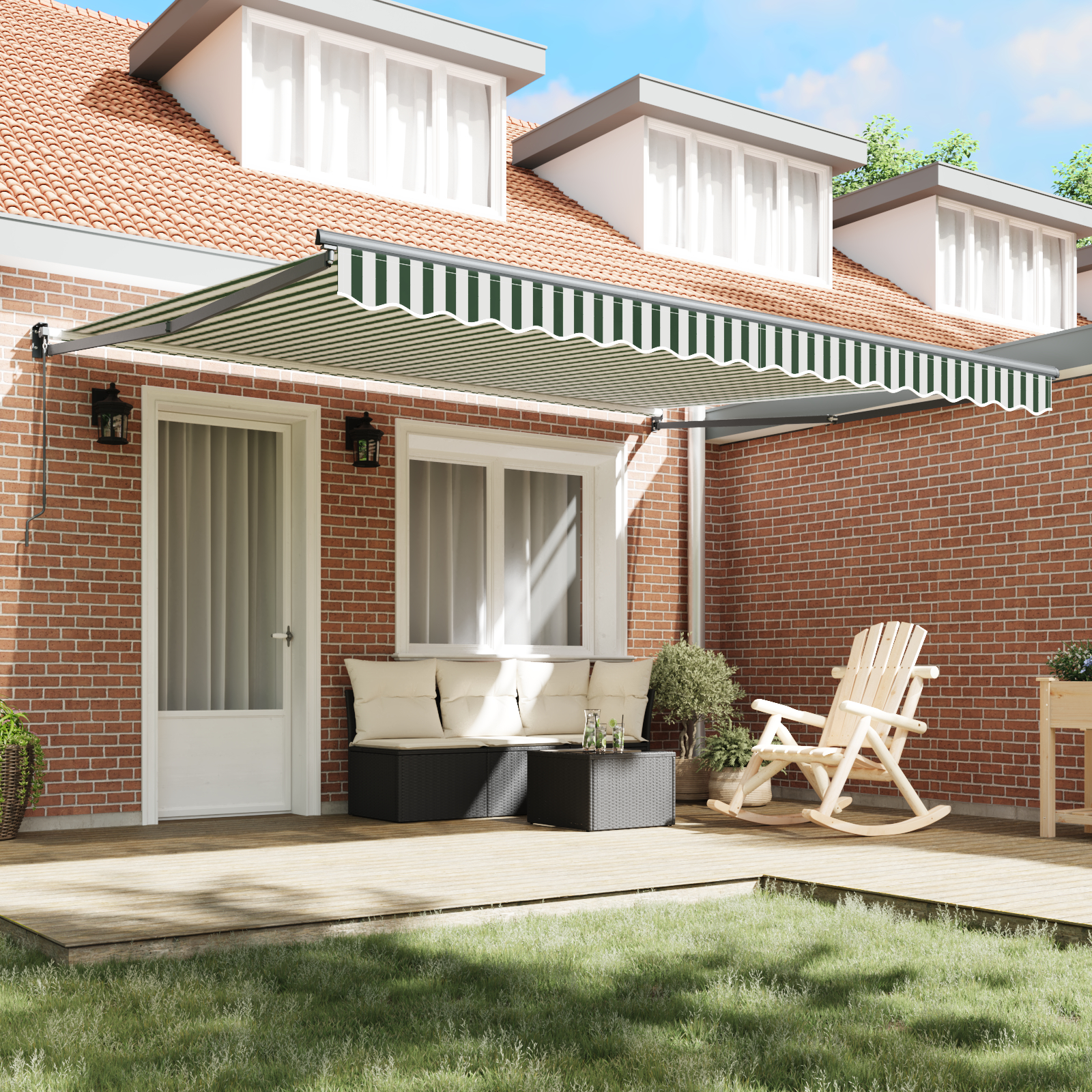 Marchiză retracabilă manuală vidaXL Verde și Alb 400x300 cm