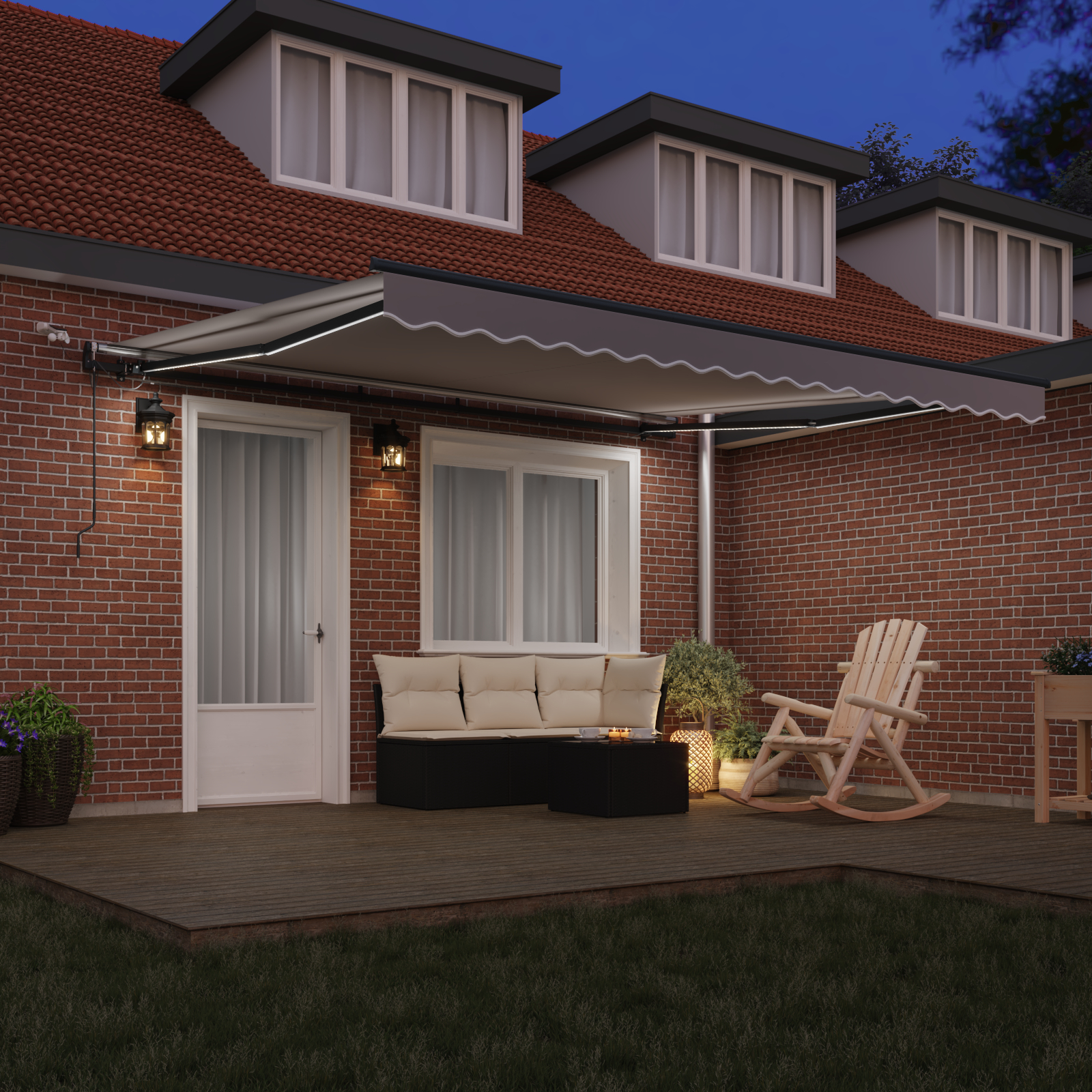 Marchiza automată retractabilă vidaXL cu LED Gri deschis 400x350 cm Marchiza automată retractabilă vidaXL cu LED Gri deschis 400x350 cm