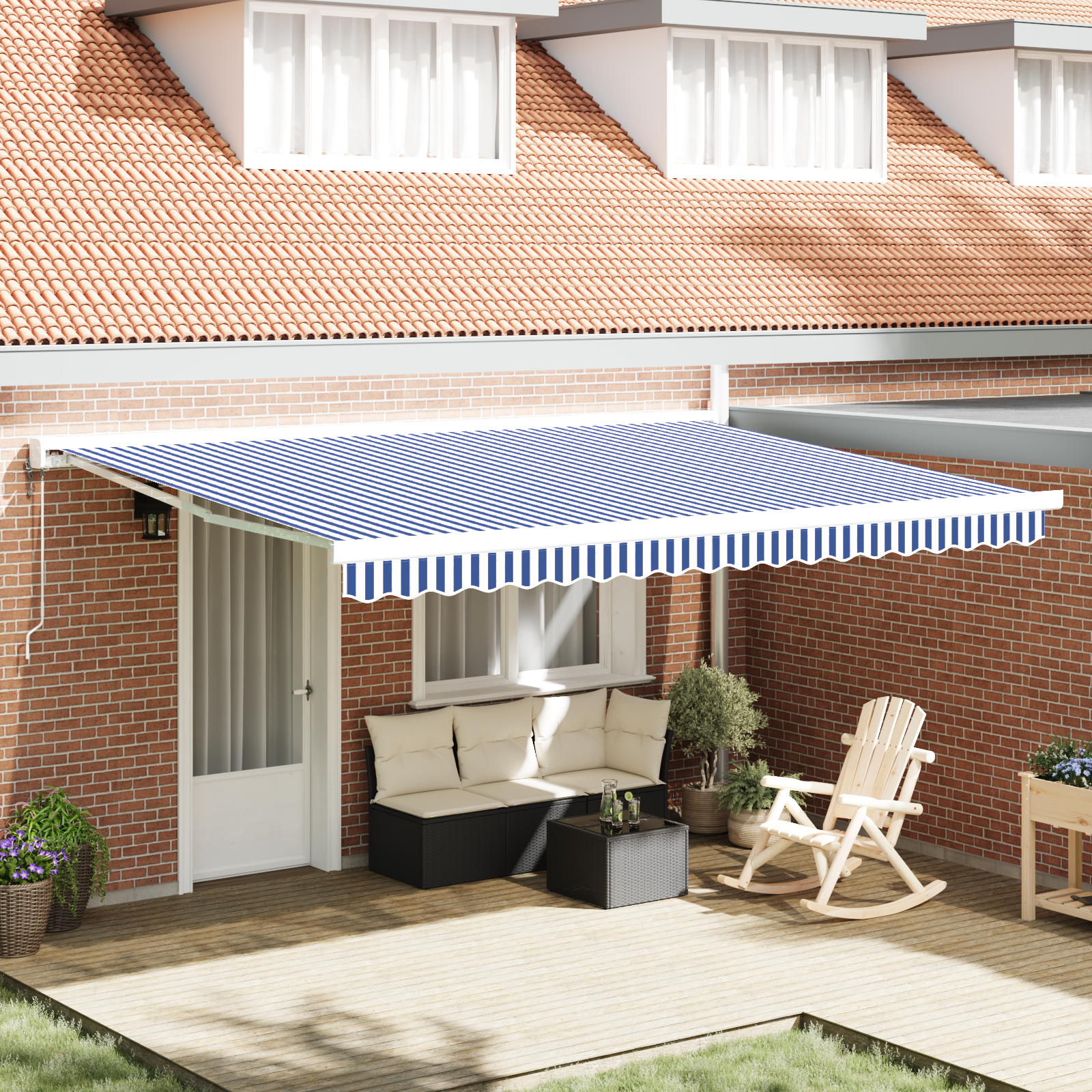 vidaXL Cortina Retractabilă Manual Albastru și alb 450 × 300 cm vidaXL Cortina Retractabilă Manual Albastru și alb 450 × 300 cm