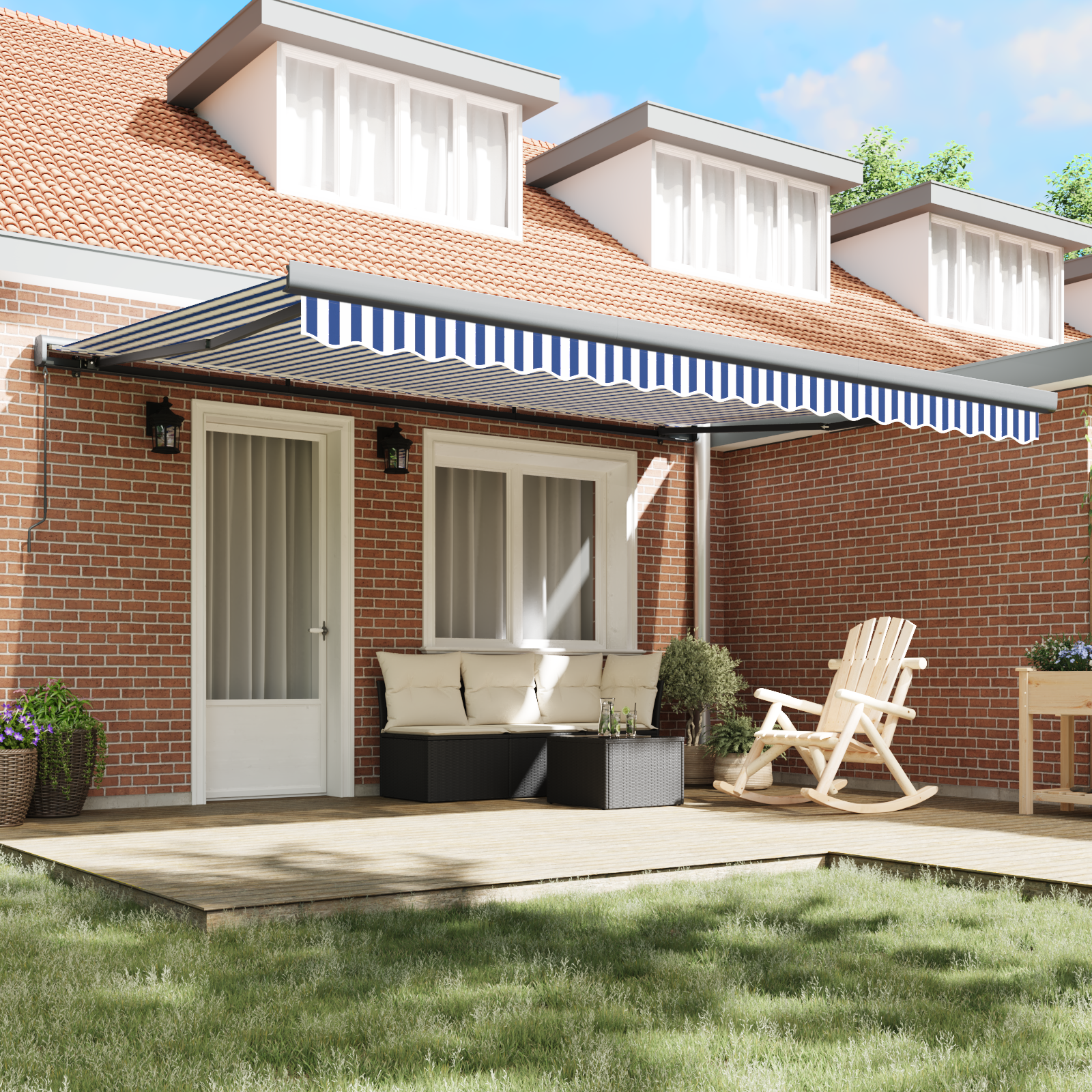 vidaXL Cortina Retractabilă Albastru și Alb 450 × 300 cm