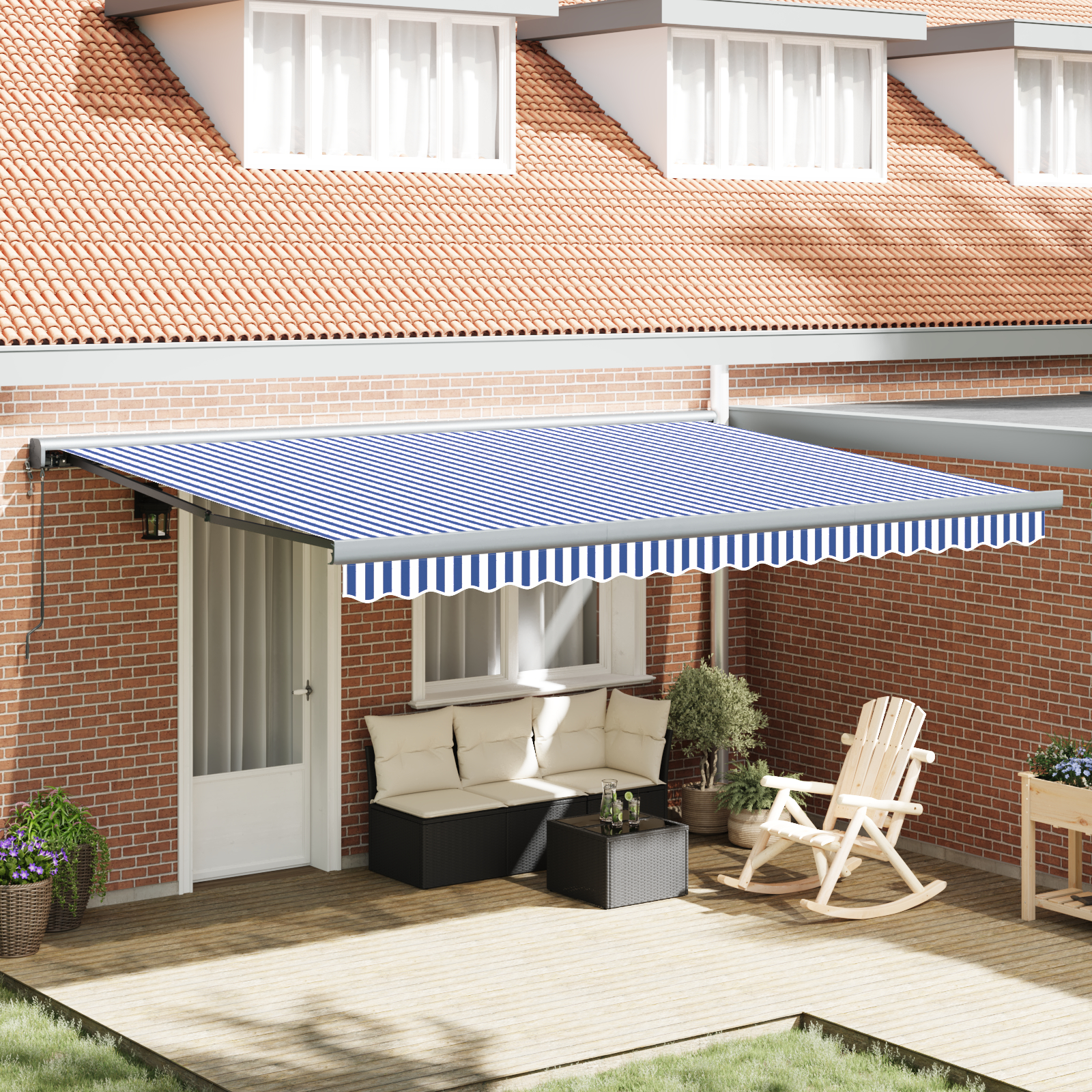 vidaXL Cortina Retractabilă Manual Albastru și alb 450 × 300 cm vidaXL Cortina Retractabilă Manual Albastru și alb 450 × 300 cm