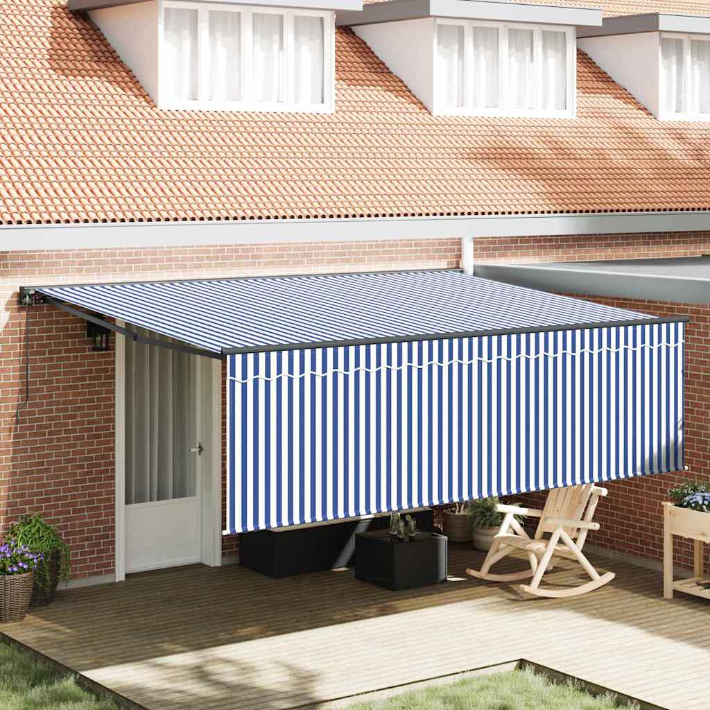 vidaXL Cortina Retractabilă Albastru și alb 450 × 300 cm țesătură