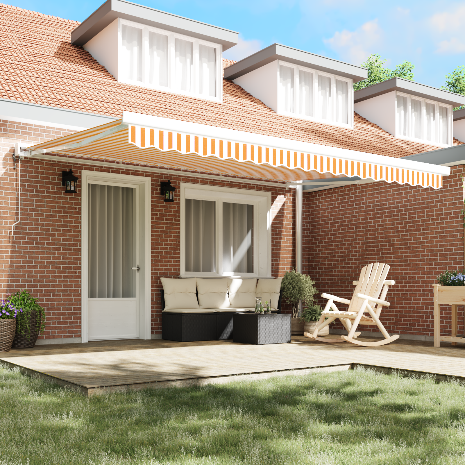vidaXL Cortina Retractabilă Manual portocaliu și alb 450 × 300 cm vidaXL Cortina Retractabilă Manual portocaliu și alb 450 × 300 cm