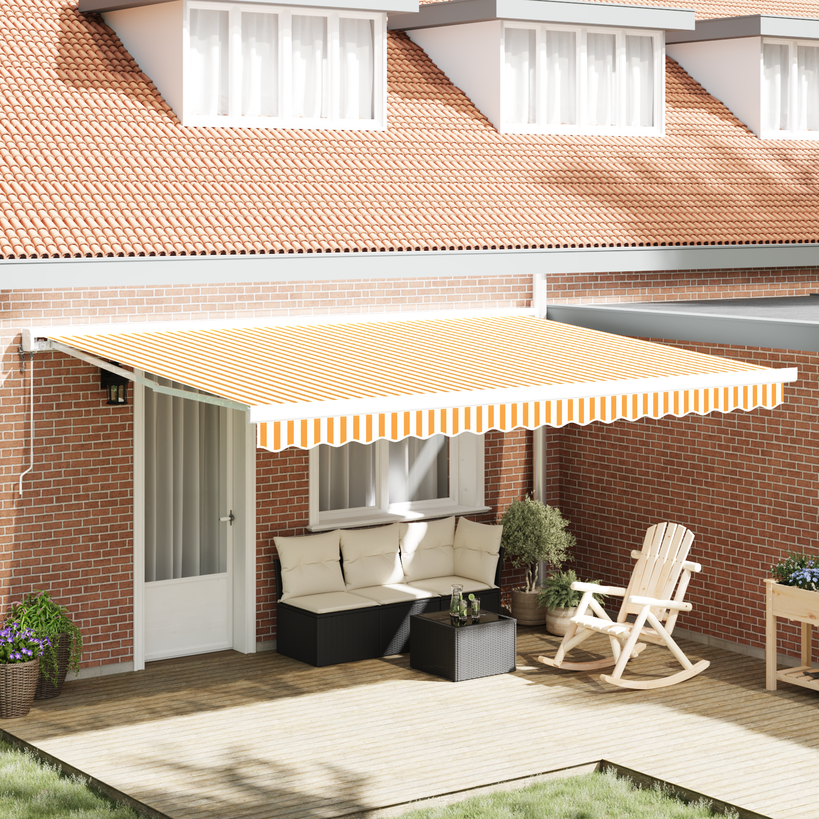 vidaXL Cortina Retractabilă Manual portocaliu și alb 450 × 300 cm vidaXL Cortina Retractabilă Manual portocaliu și alb 450 × 300 cm