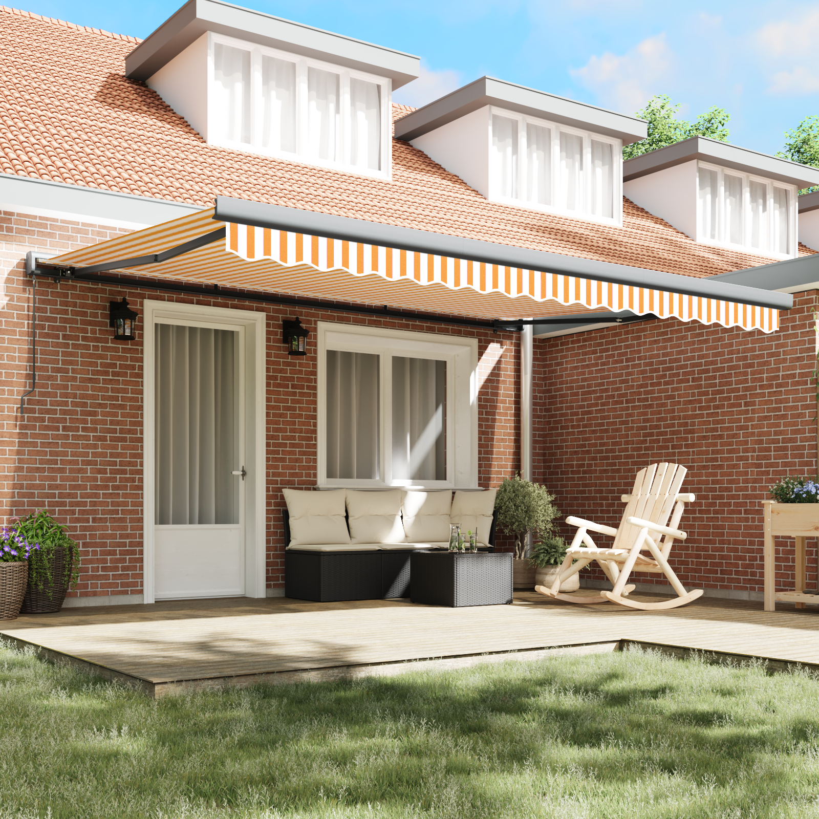 vidaXL Cortina Retractabilă Portocalie și albă 450 × 300 cm vidaXL Cortina Retractabilă Portocalie și albă 450 × 300 cm