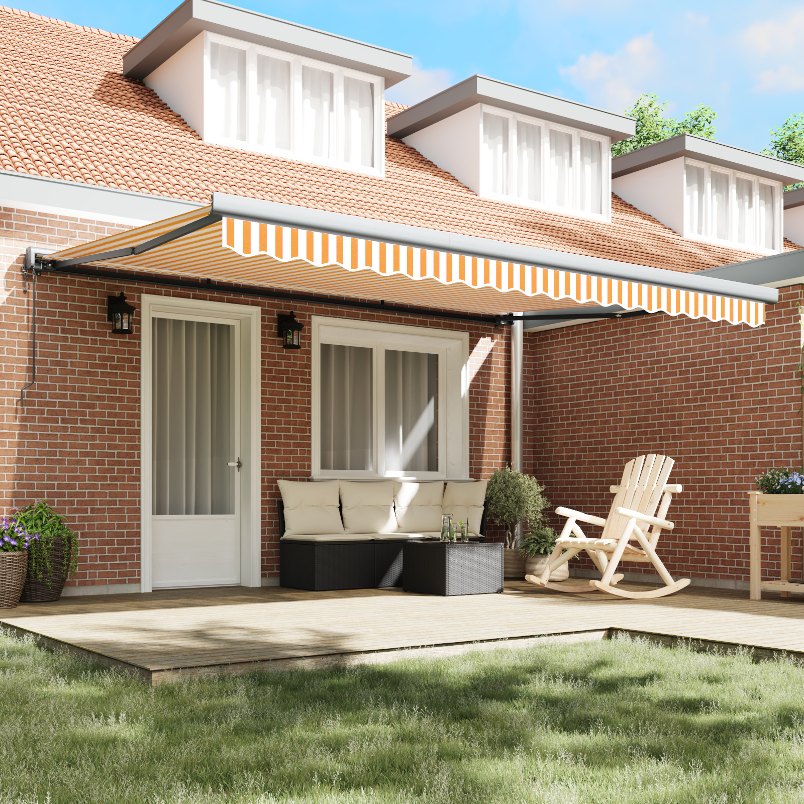 vidaXL Cortina Retractabilă Manual portocaliu și alb 450 × 300 cm vidaXL Cortina Retractabilă Manual portocaliu și alb 450 × 300 cm
