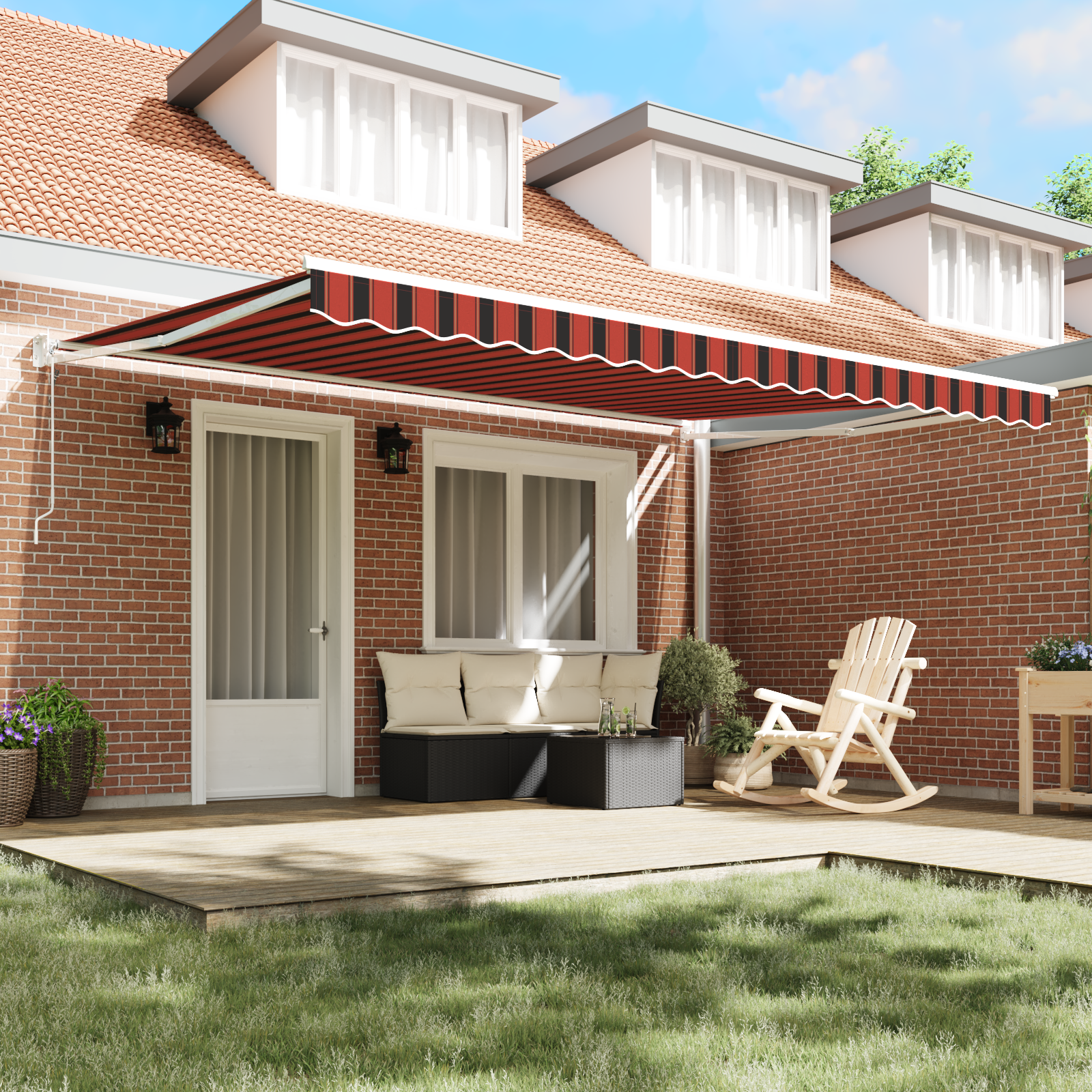 vidaXL Cortina Retractabilă Manual Portocalie și maro 450 × 300 cm vidaXL Cortina Retractabilă Manual Portocalie și maro 450 × 300 cm