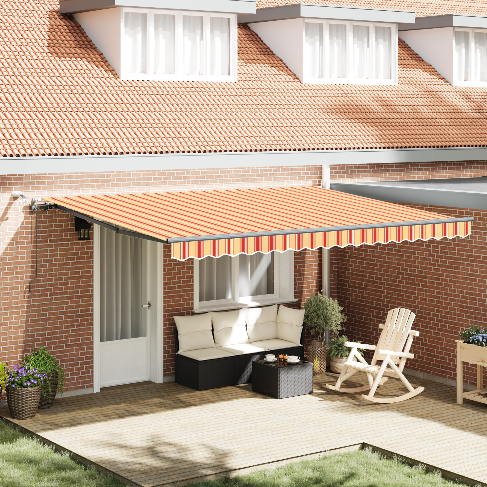 vidaXL Pergolă retractabilă automată LED galben-portocalie, 450x300 cm