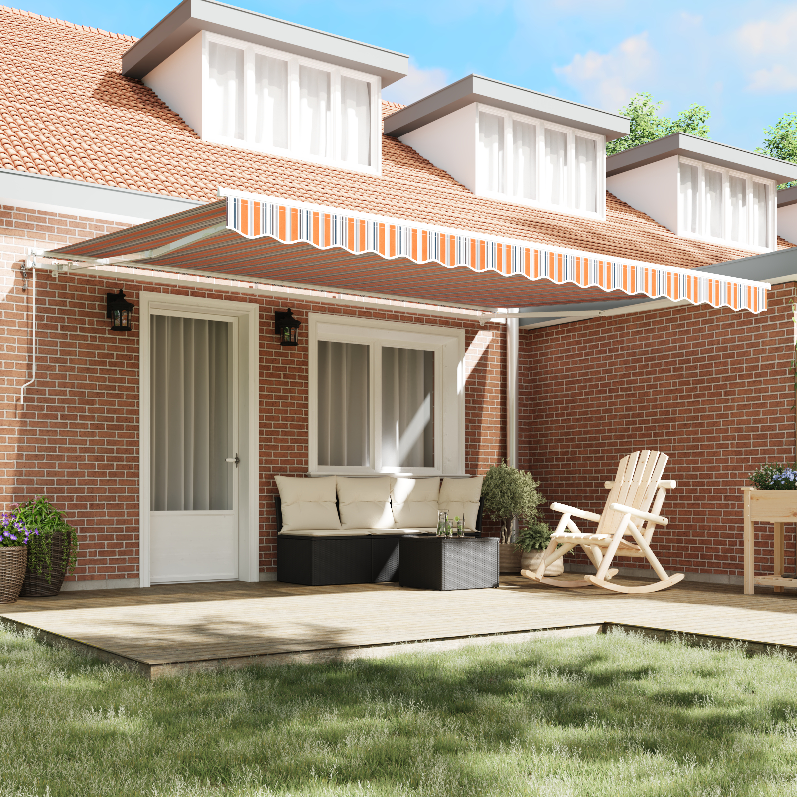 vidaXL Marquee retractabil Portocalie / Gri / Albă 450 × 300 cm