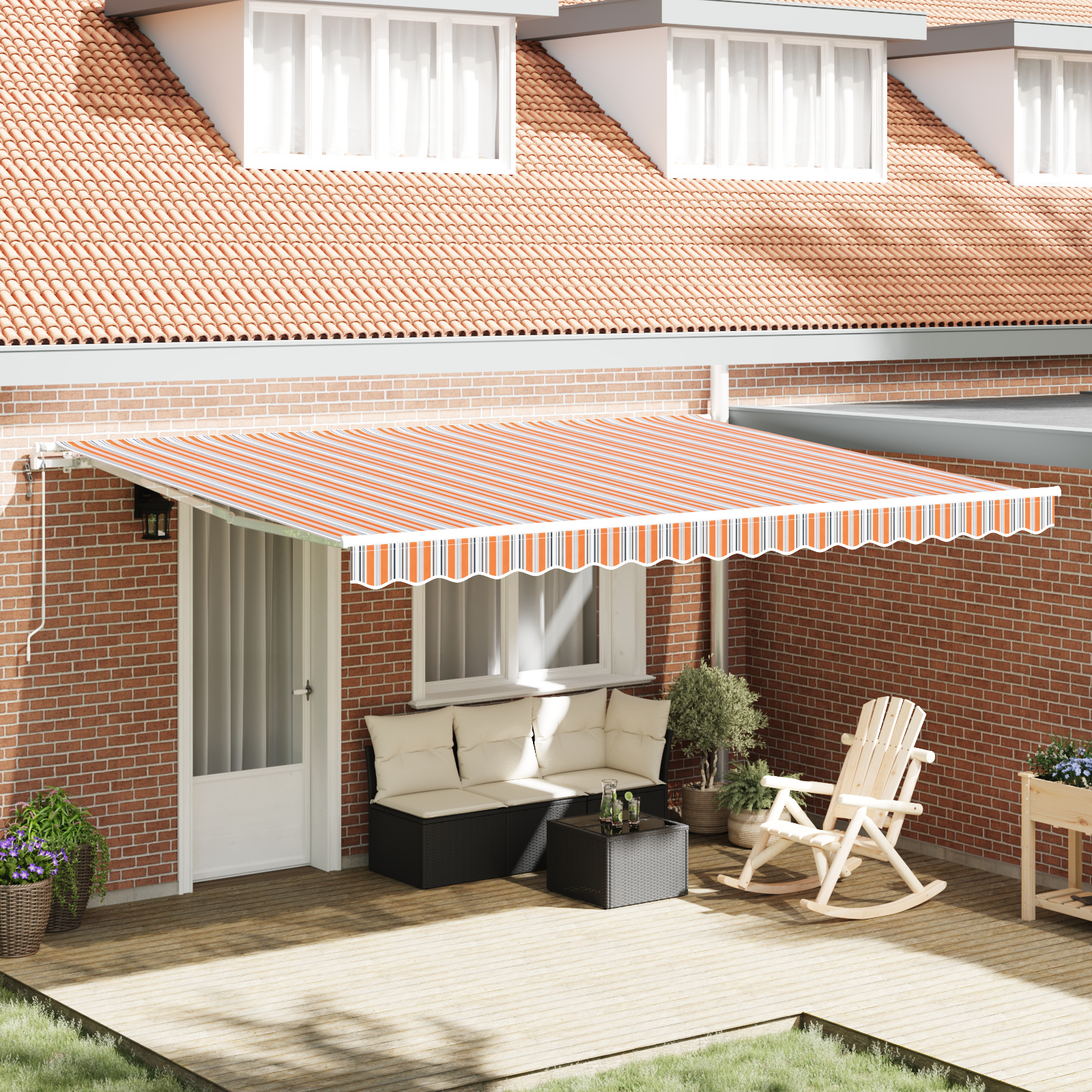 vidaXL Marquee retractabil Portocalie / Gri / Albă 450 × 300 cm