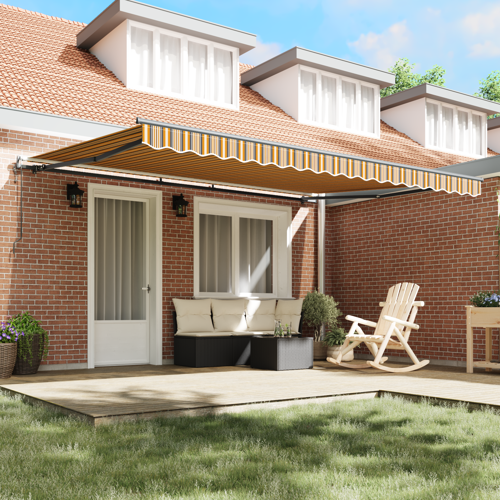 vidaXL Umbrela automată retractabilă , cu dungi colorate, 450 x 300 cm vidaXL Umbrela automată retractabilă , cu dungi colorate, 450 x 300 cm
