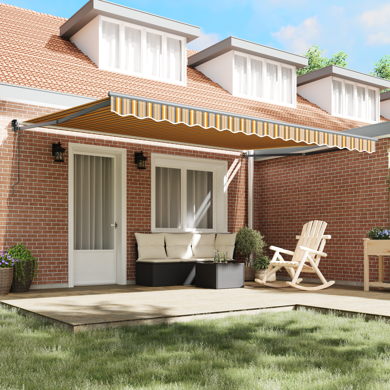 vidaXL Markiză Retractabilă Automată cu Dungi Multicolore 450x300 cm