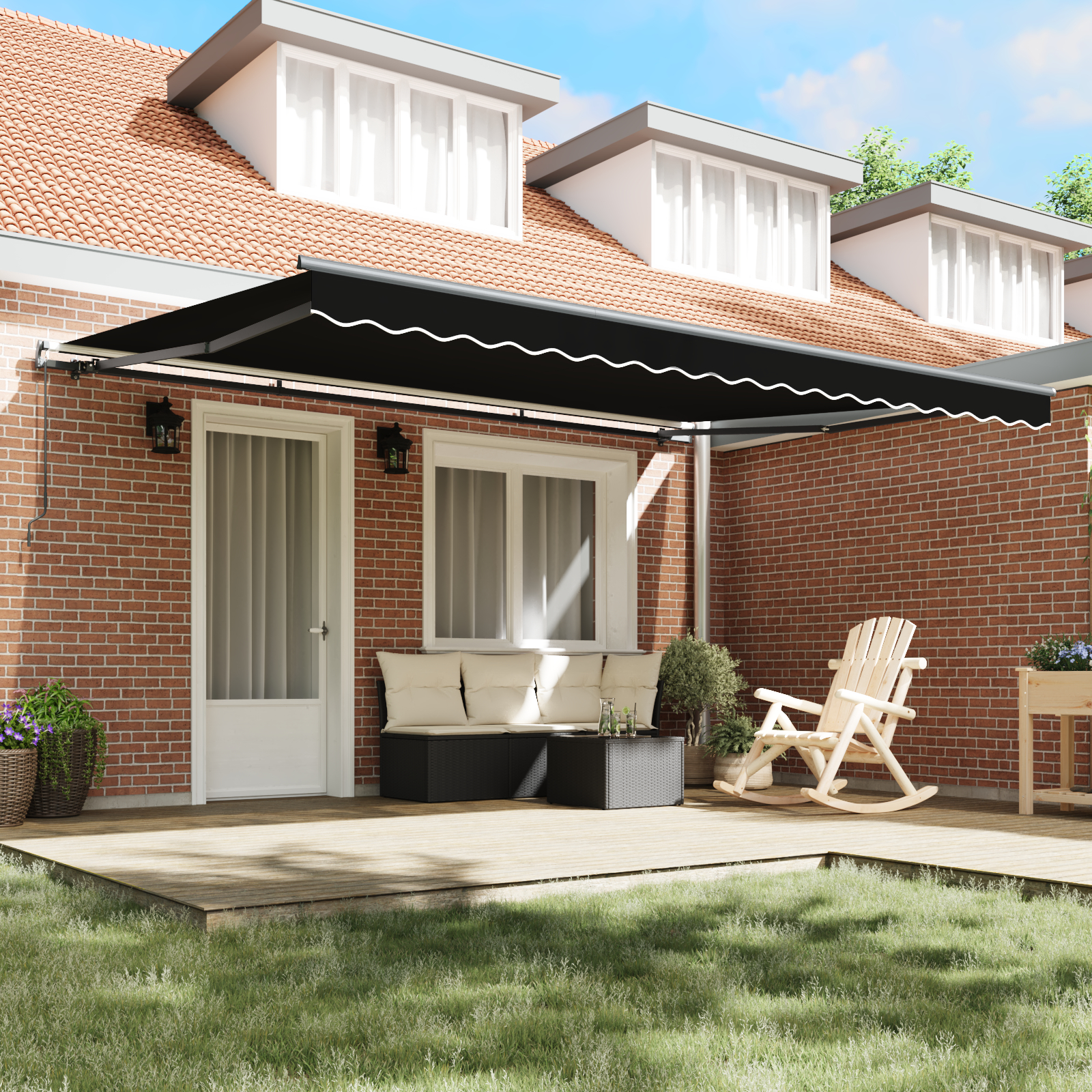 vidaXL Umbrelă retractabilă neagră Manual Negru 450 × 300 cm Poliester