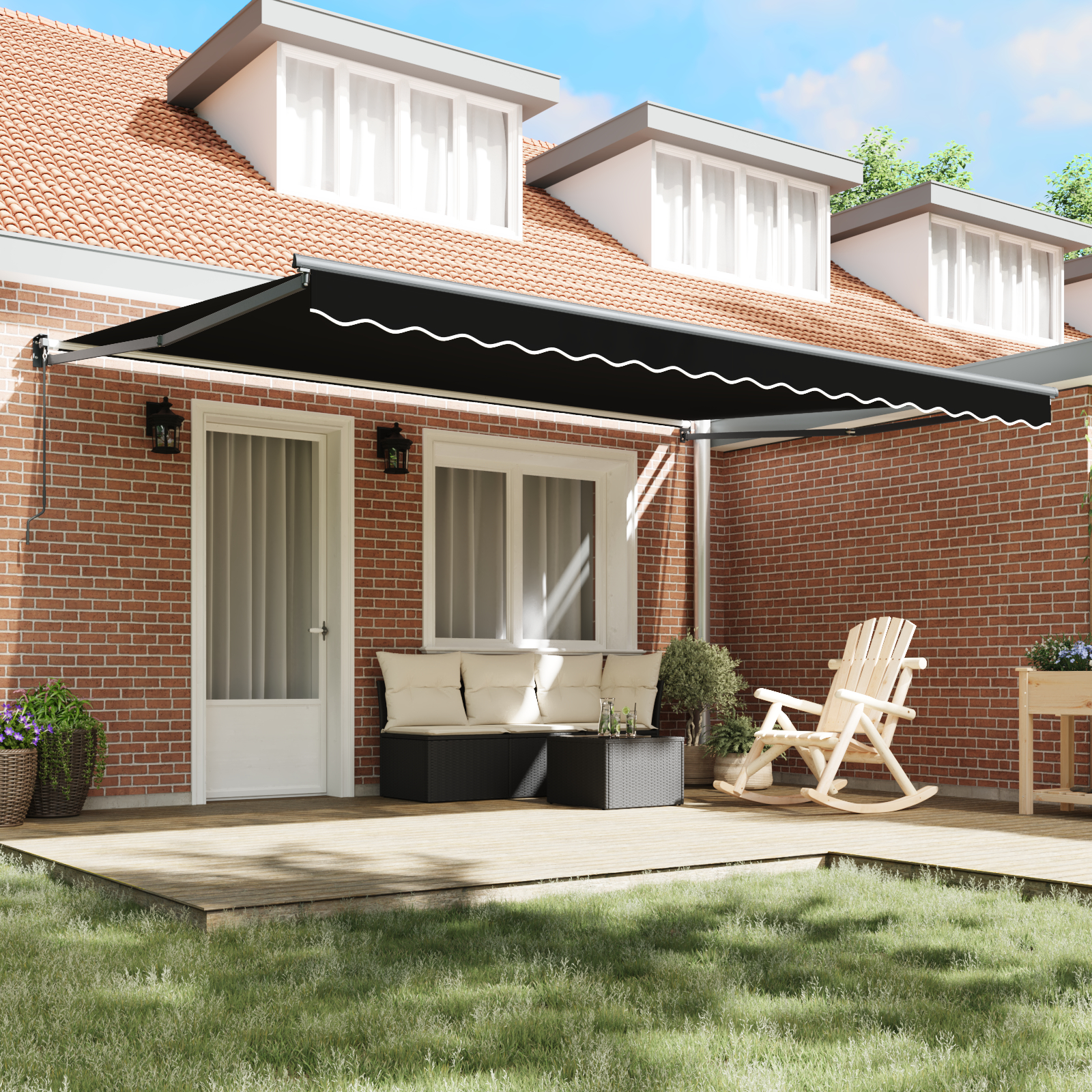 Marchiza retractabilă manuală vidaXL Neagră 450x300 cm Marchiza retractabilă manuală vidaXL Neagră 450x300 cm
