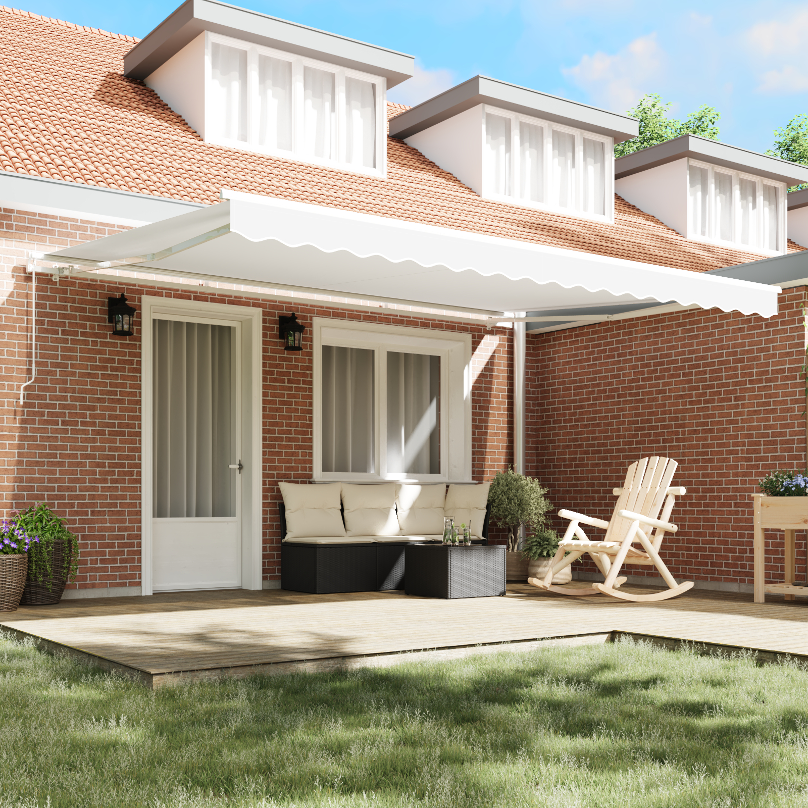 vidaXL Umbra retractabilă albă 450x300 cm vidaXL Umbra retractabilă albă 450x300 cm