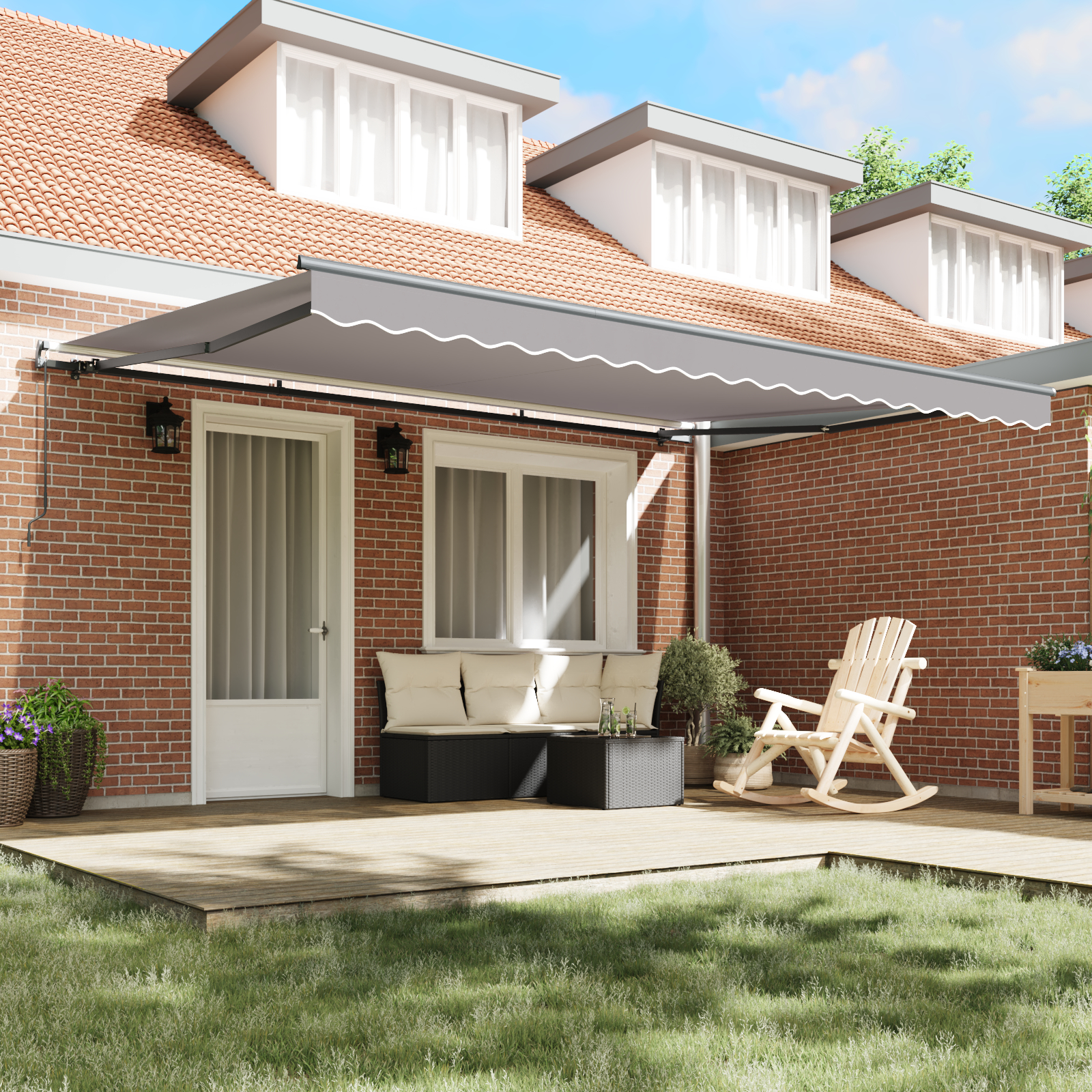 vidaXL Umbrelă gri deschis Manual Gri deschis 450 × 300 cm Poliester vidaXL Umbrelă gri deschis Manual Gri deschis 450 × 300 cm Poliester