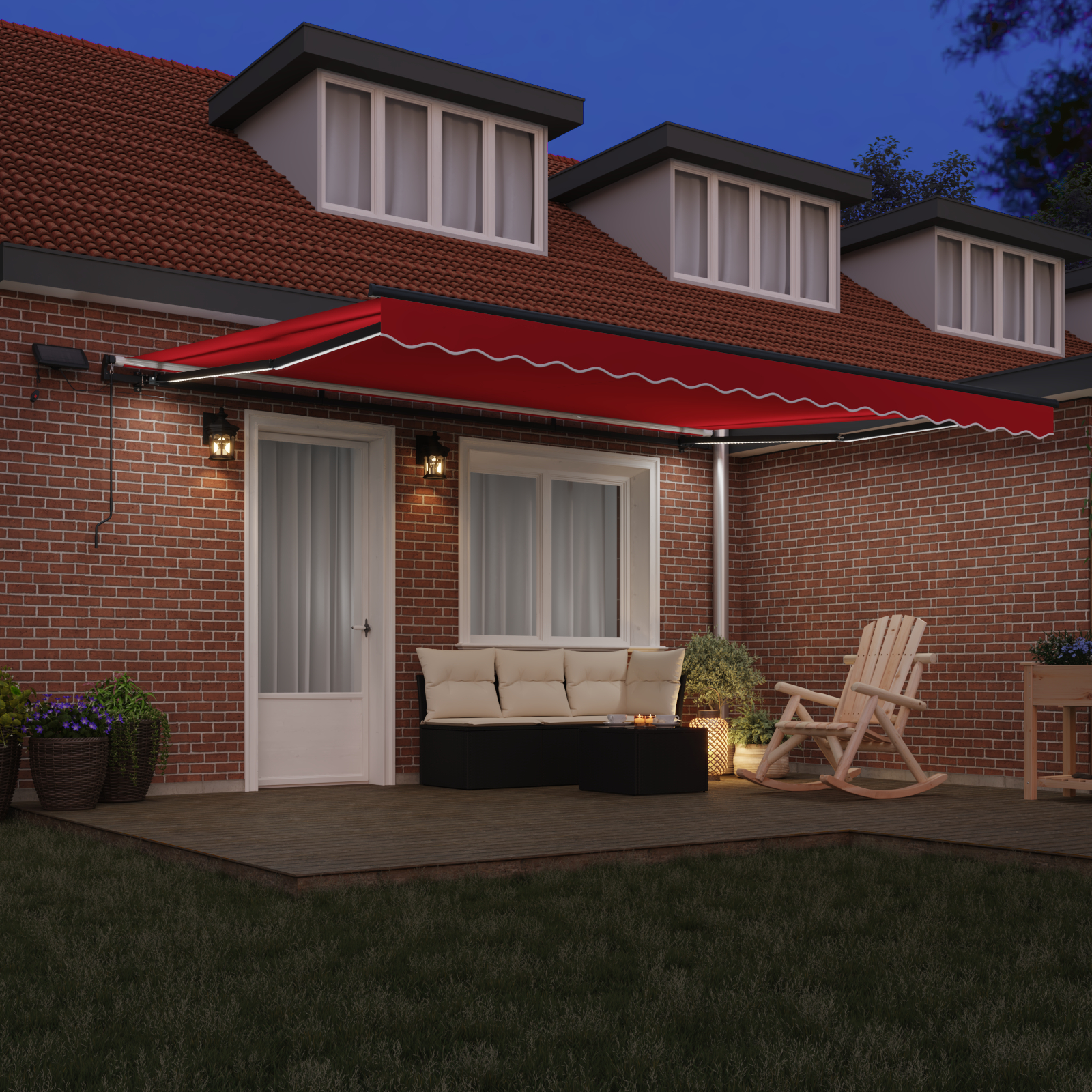 Marchiza manuală retractabilă vidaXL cu LED Roșie 450x300 cm Marchiza manuală retractabilă vidaXL cu LED Roșie 450x300 cm