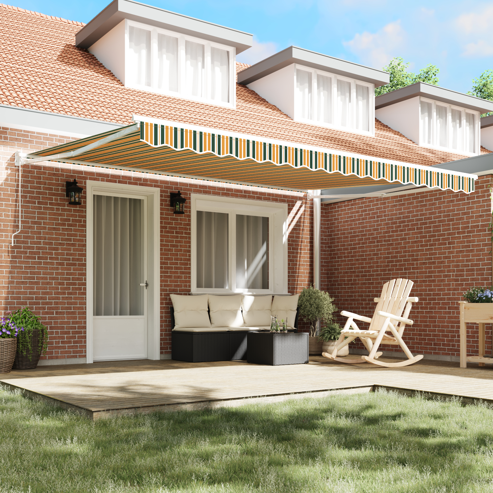 vidaXL Obra din stofă retractabilă manuală verde și galben 450x300 cm