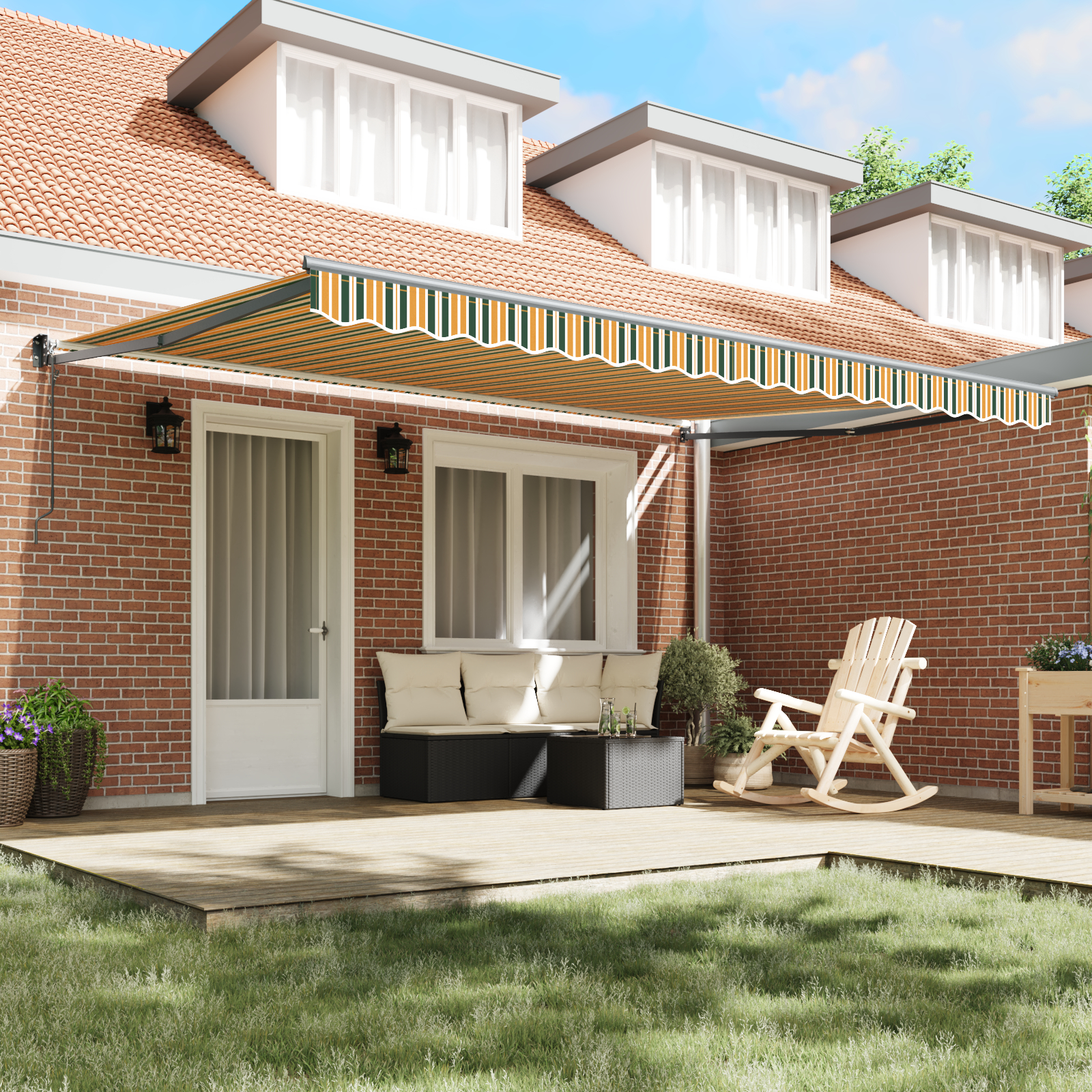 vidaXL Pergolă Retractabilă Automată Verde și Galben 450 x 300 cm