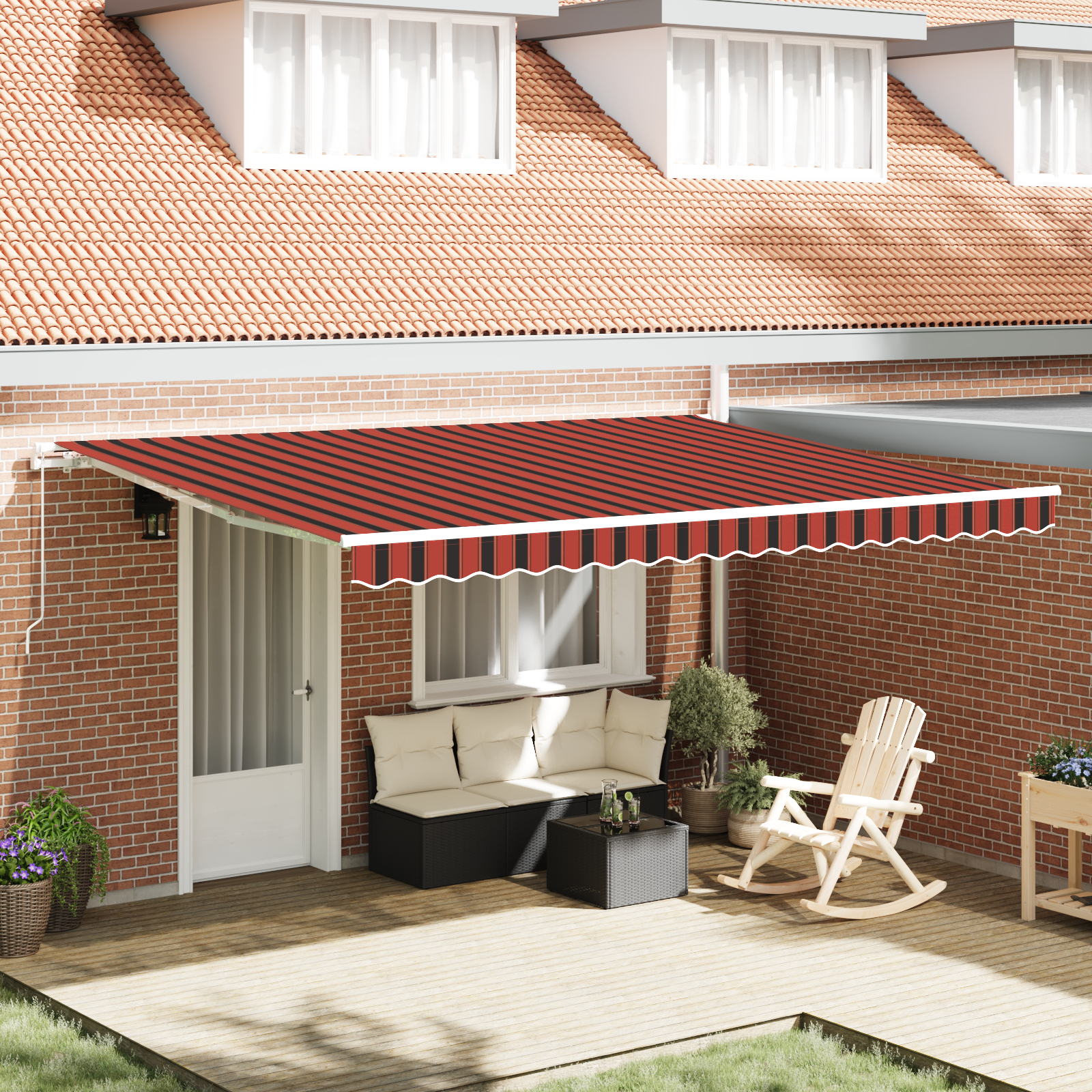 vidaXL Umbra manuală retractabilă portocalie și maronie 450 x 350 cm
