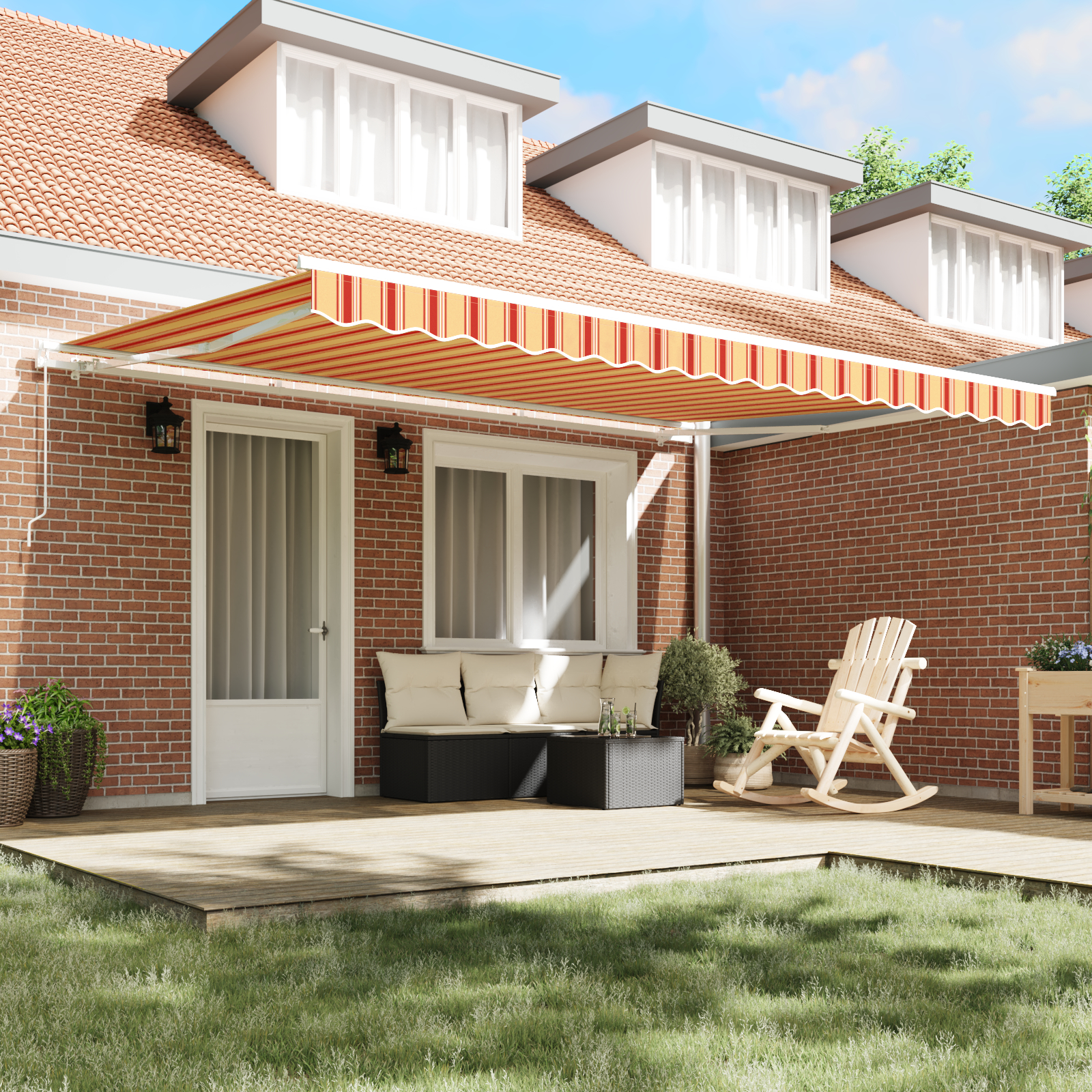 vidaXL Copertină galben și portocaliu 4,5 × 3,5 m Poliester și metal