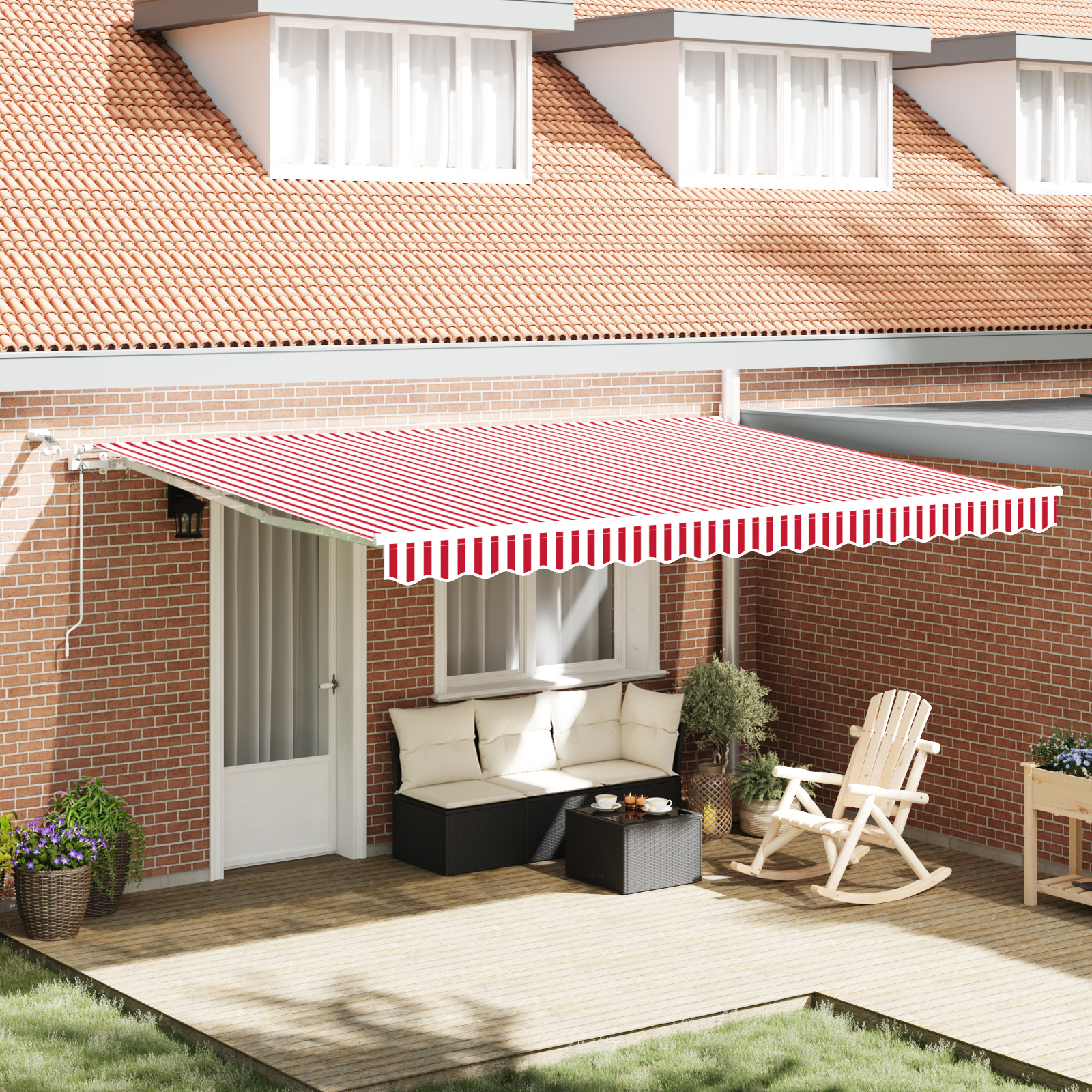 vidaXL Cortina Retractabilă Roșu și Alb 450 × 350 cm Stofă și Metal vidaXL Cortina Retractabilă Roșu și Alb 450 × 350 cm Stofă și Metal