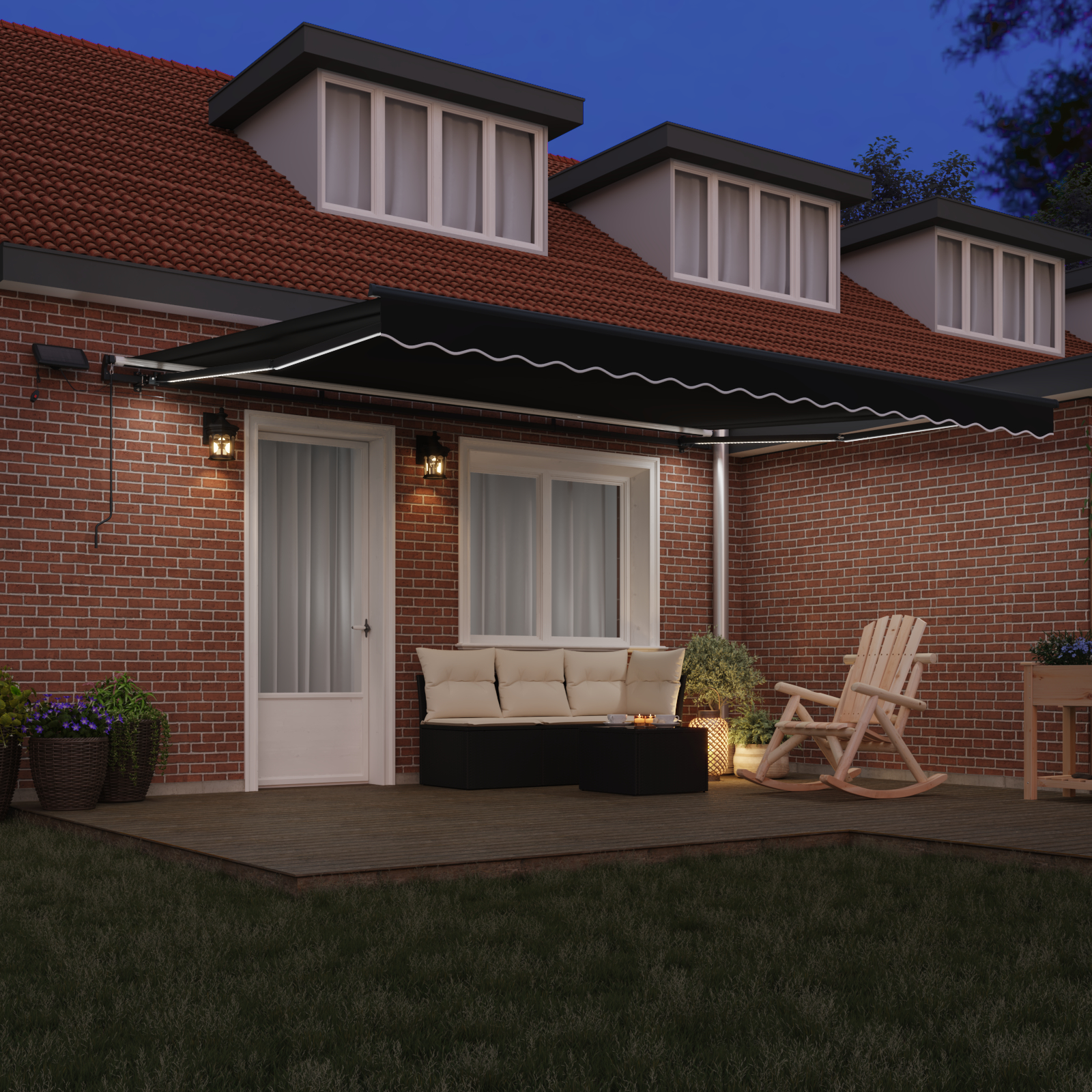 Marchiza Manuală Retractabilă cu LED Neagră 450x350 cm Marchiza Manuală Retractabilă cu LED Neagră 450x350 cm