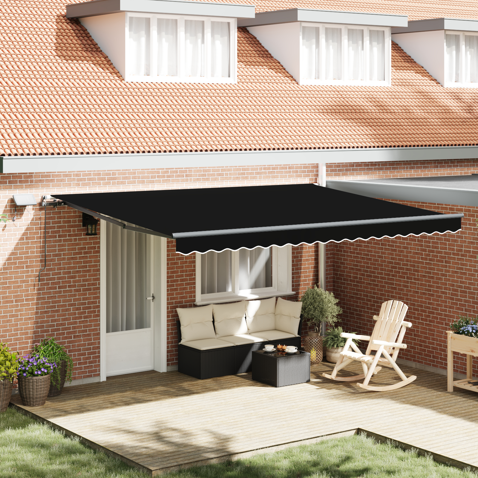 Marchiza Manuală Retractabilă cu LED Neagră 450x350 cm Marchiza Manuală Retractabilă cu LED Neagră 450x350 cm