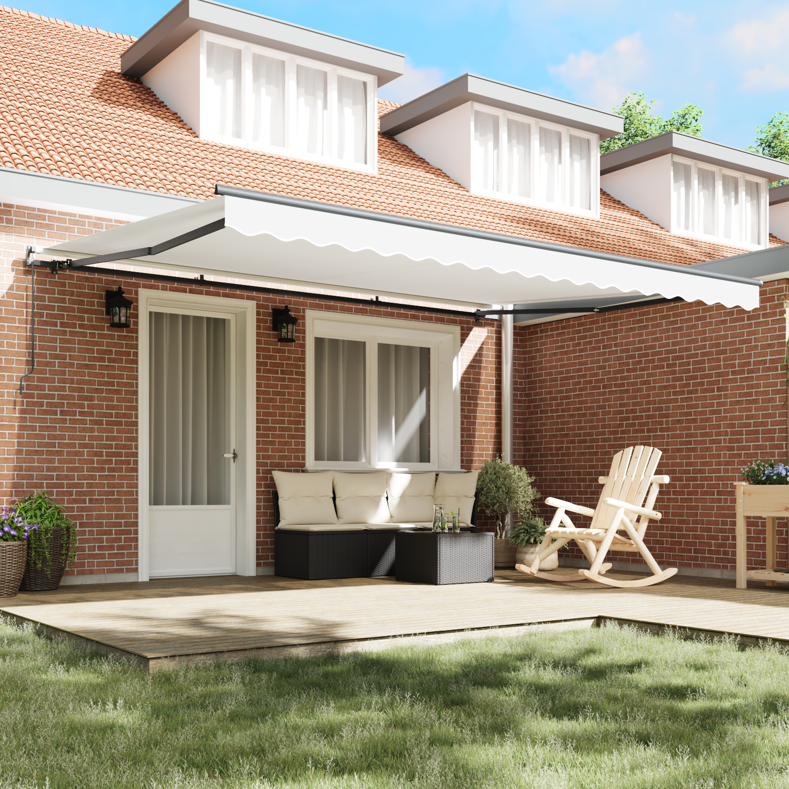 vidaXL Umbrelă retractabilă albă Manual Alb 450 × 350 cm