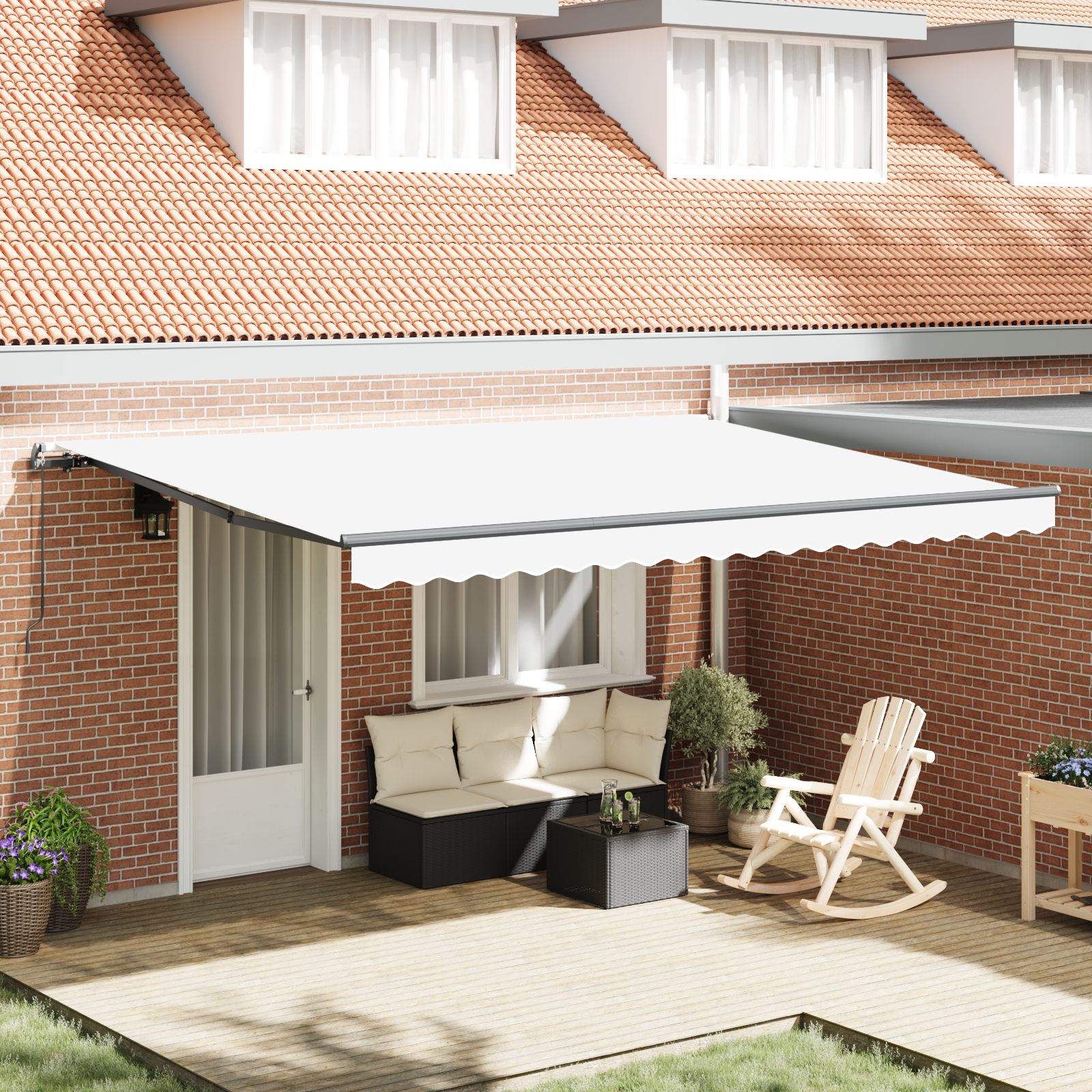 vidaXL Umbrelă retractabilă albă Manual Alb 450 × 350 cm