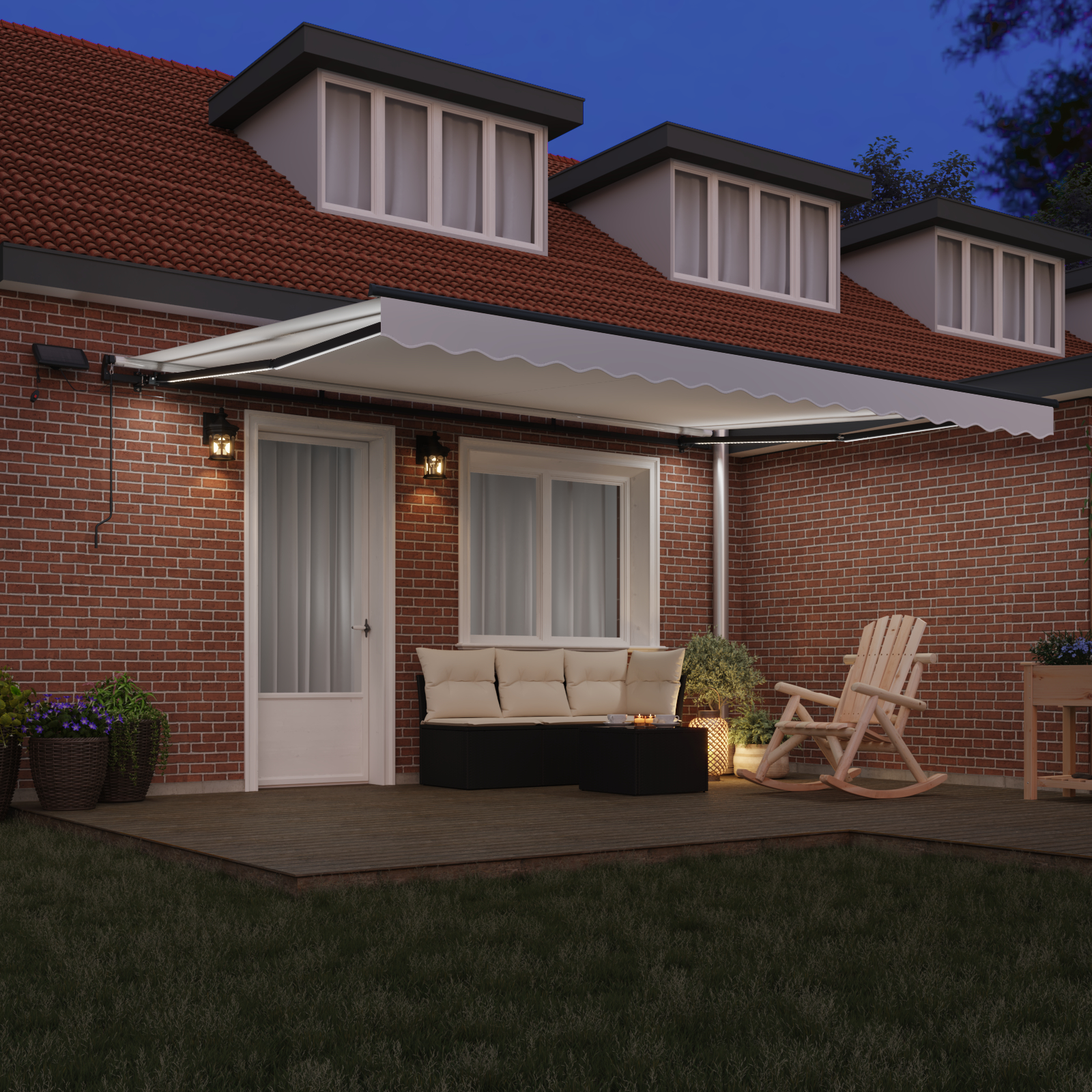 Marchiză manuală retractabilă vidaXL cu LED Alb 450x350 cm Marchiză manuală retractabilă vidaXL cu LED Alb 450x350 cm