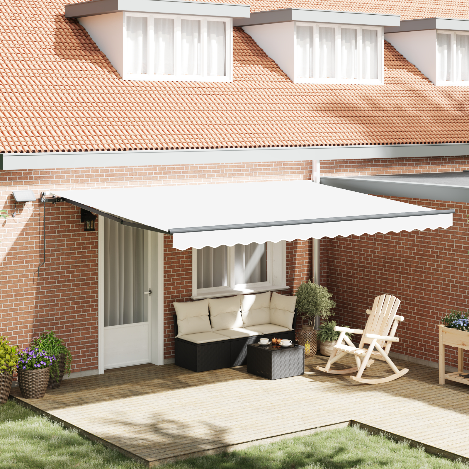 Marchiză manuală retractabilă vidaXL cu LED Alb 450x350 cm Marchiză manuală retractabilă vidaXL cu LED Alb 450x350 cm