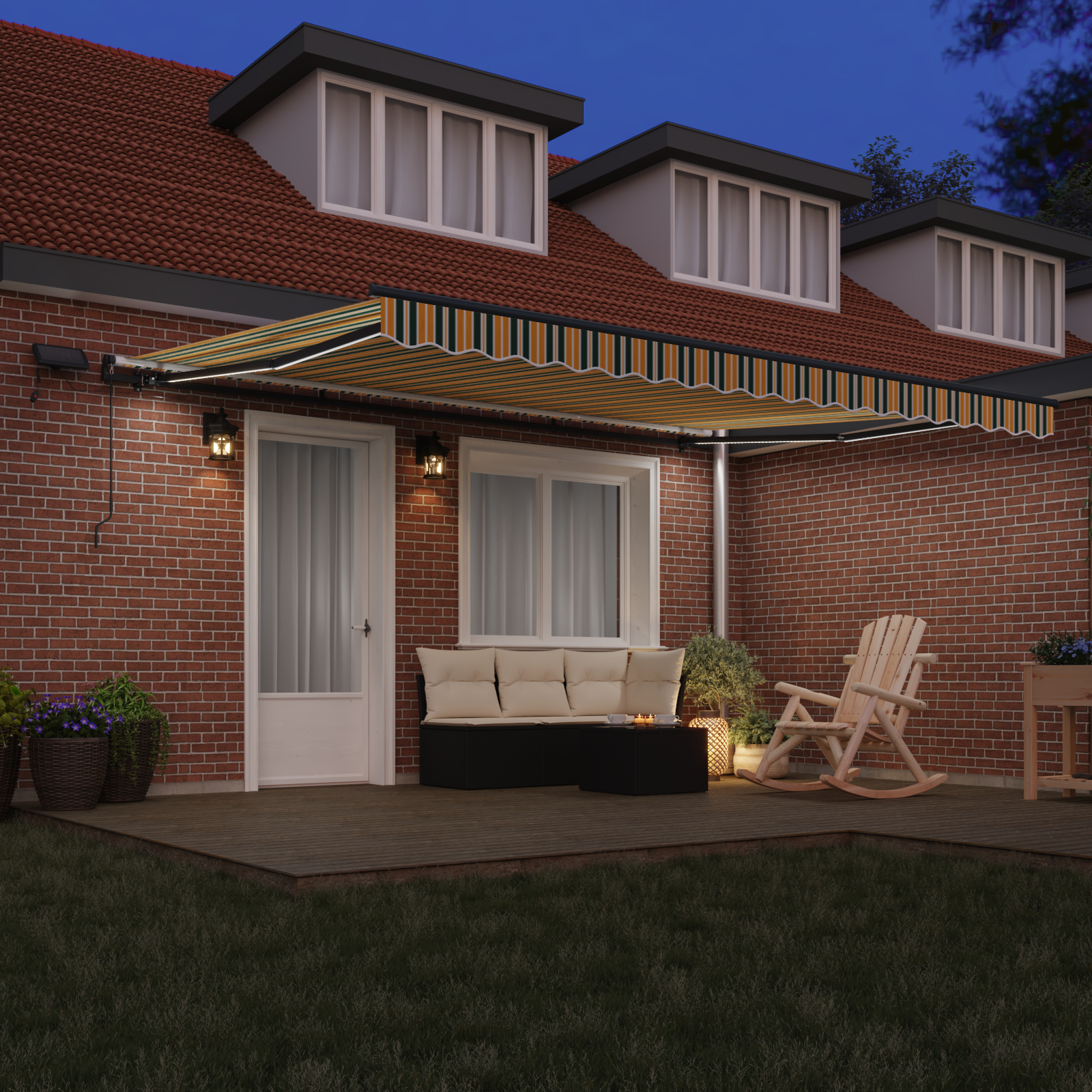 marchiză Manuală Retractabilă cu LED Verde și Galben 450x350 cm marchiză Manuală Retractabilă cu LED Verde și Galben 450x350 cm