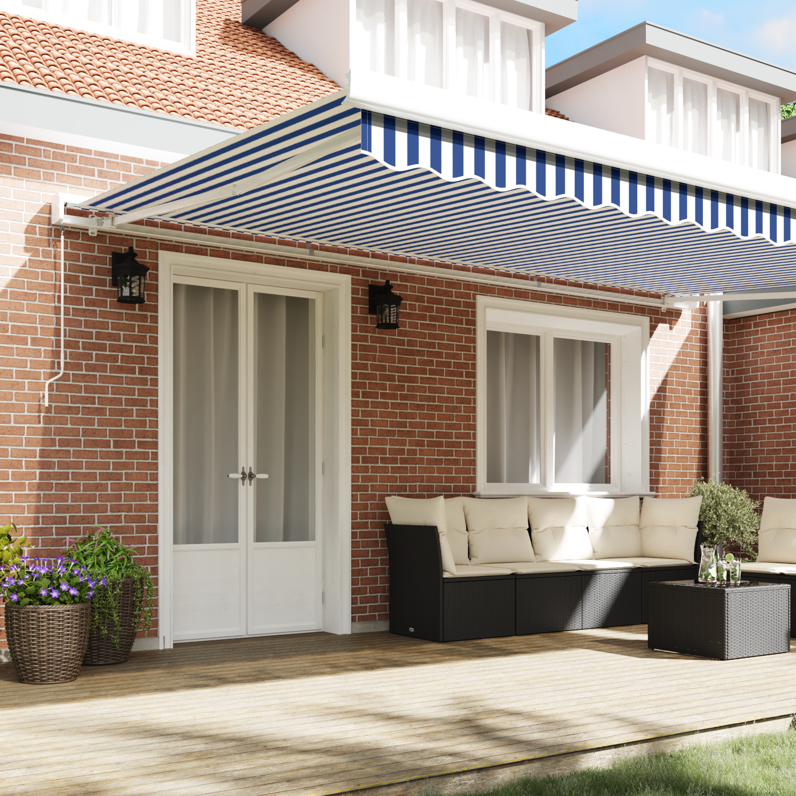 vidaXL Cortina Retractabilă Albastru și Alb 500 × 300 cm vidaXL Cortina Retractabilă Albastru și Alb 500 × 300 cm