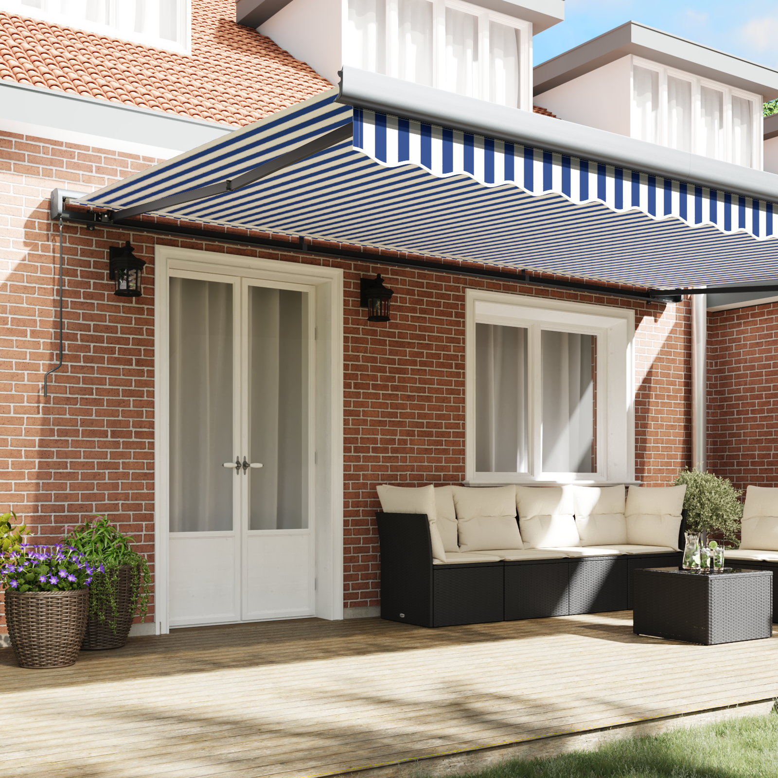 vidaXL Cortina Retractabilă Albastru și Alb 500 × 300 cm vidaXL Cortina Retractabilă Albastru și Alb 500 × 300 cm