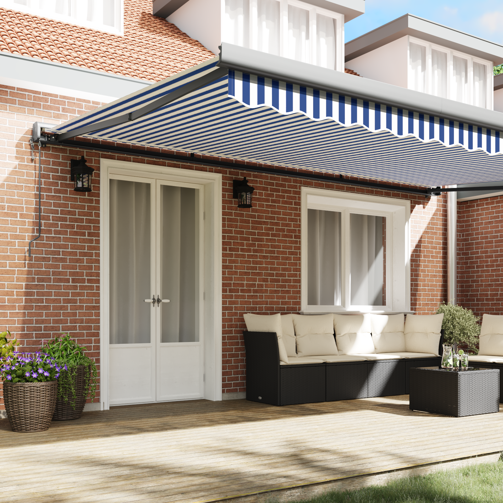 vidaXL Cortina Retractabilă Manual Albastru și alb 500 × 300 cm vidaXL Cortina Retractabilă Manual Albastru și alb 500 × 300 cm