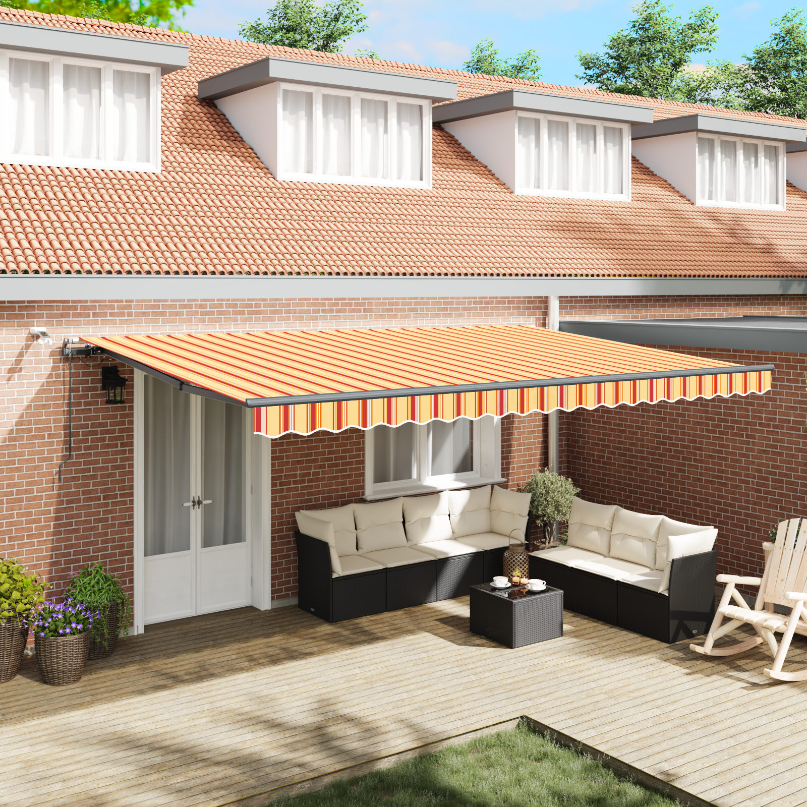 vidaXL Cortina Retractabilă galben și portocaliu 500 × 300 cm țesătură vidaXL Cortina Retractabilă galben și portocaliu 500 × 300 cm țesătură