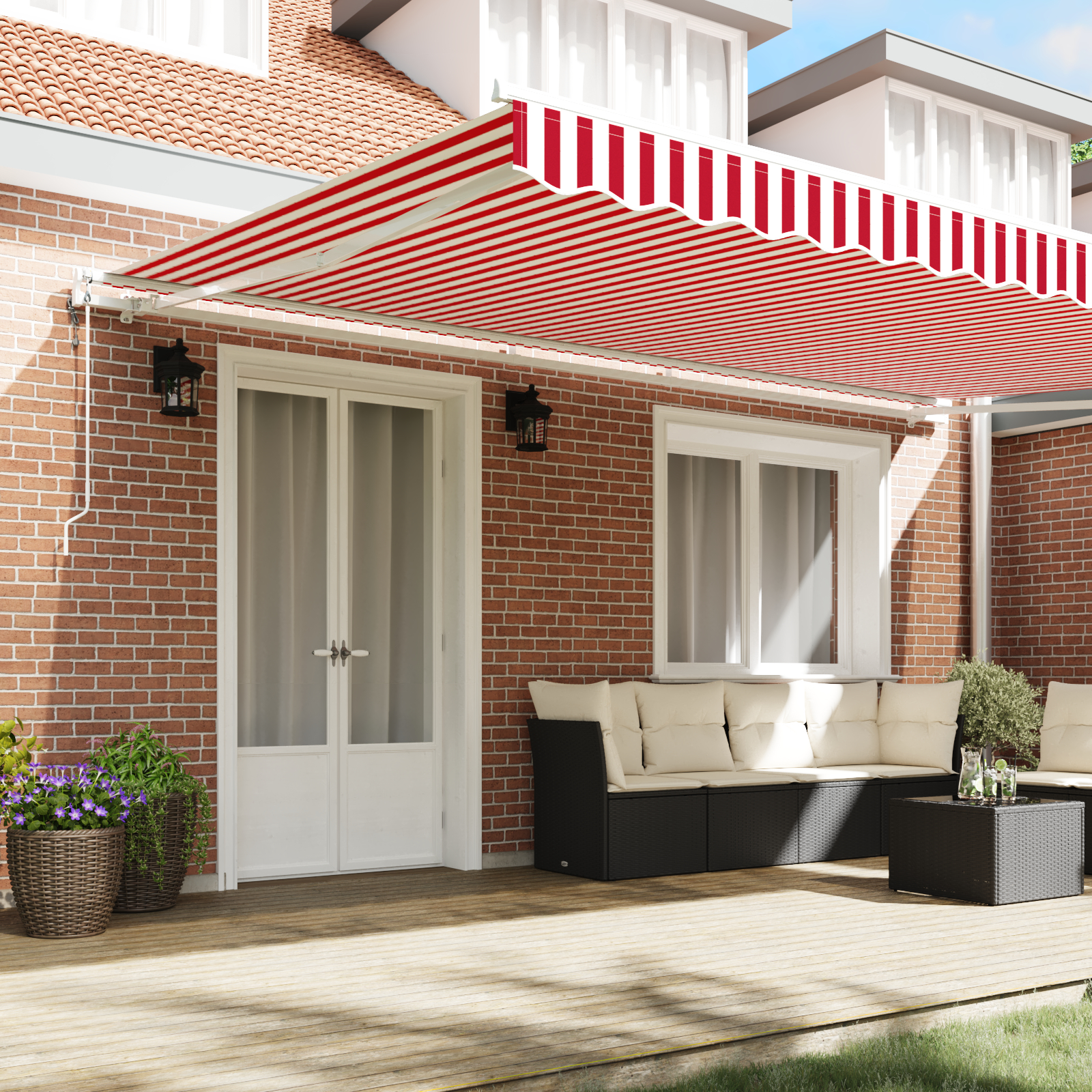 vidaXL Marchiză Retractabilă Roșu și alb 500 × 300 cm Roșu și alb
