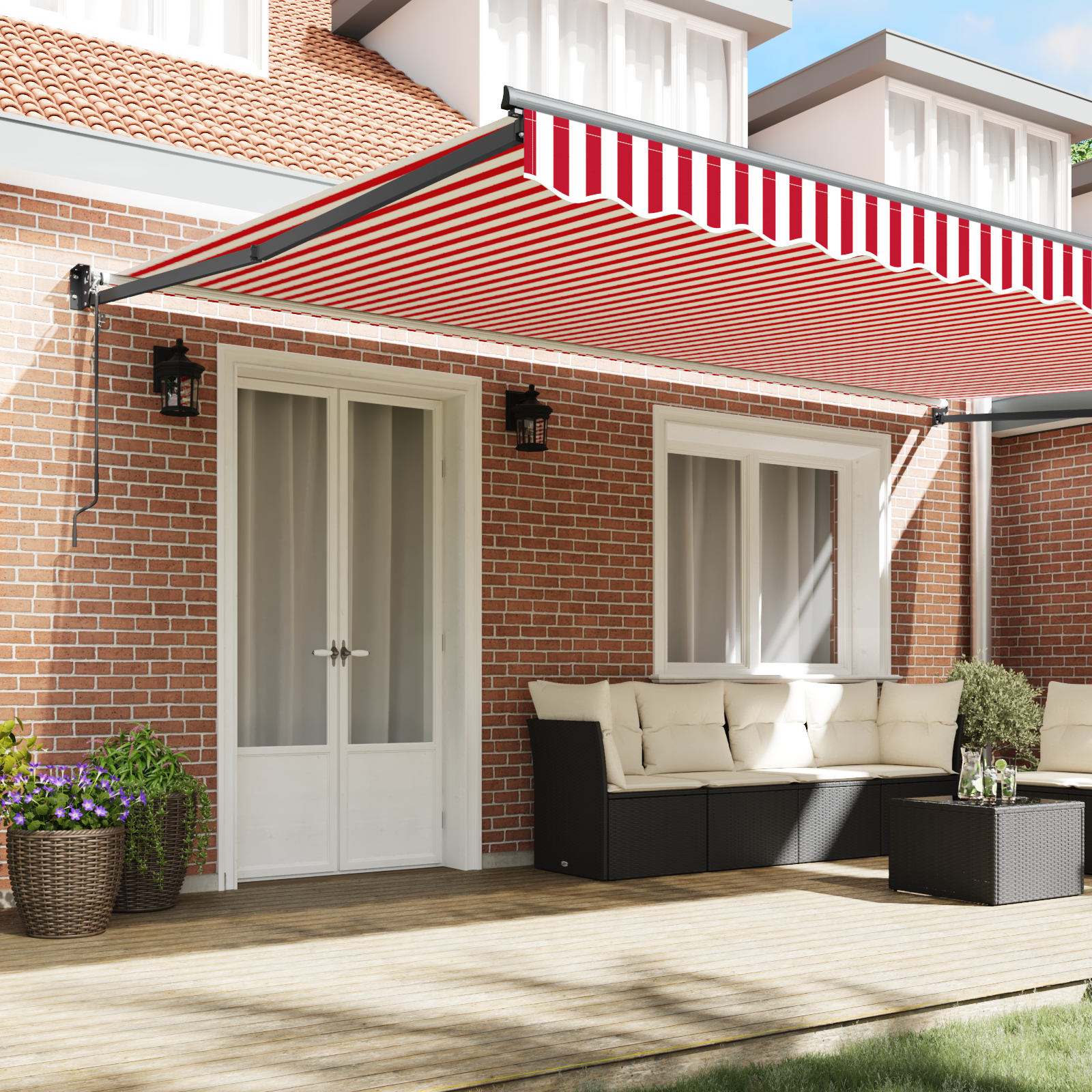 vidaXL Cortina Retractabilă Roșu și Alb 500 × 300 cm Stofă și Metal vidaXL Cortina Retractabilă Roșu și Alb 500 × 300 cm Stofă și Metal