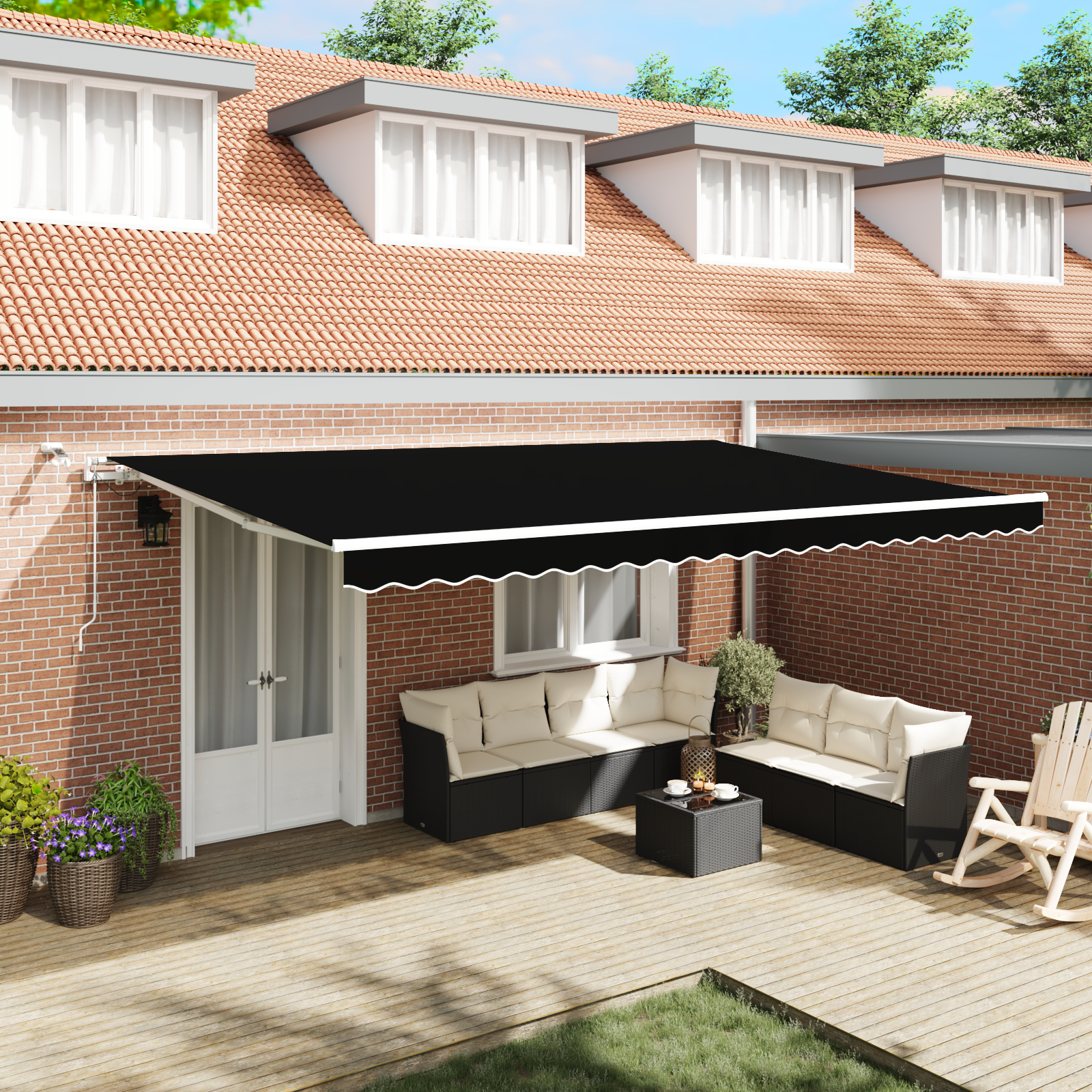 Marchiză retractabilă automată vidaXL cu LED Negru 500x300 cm Marchiză retractabilă automată vidaXL cu LED Negru 500x300 cm