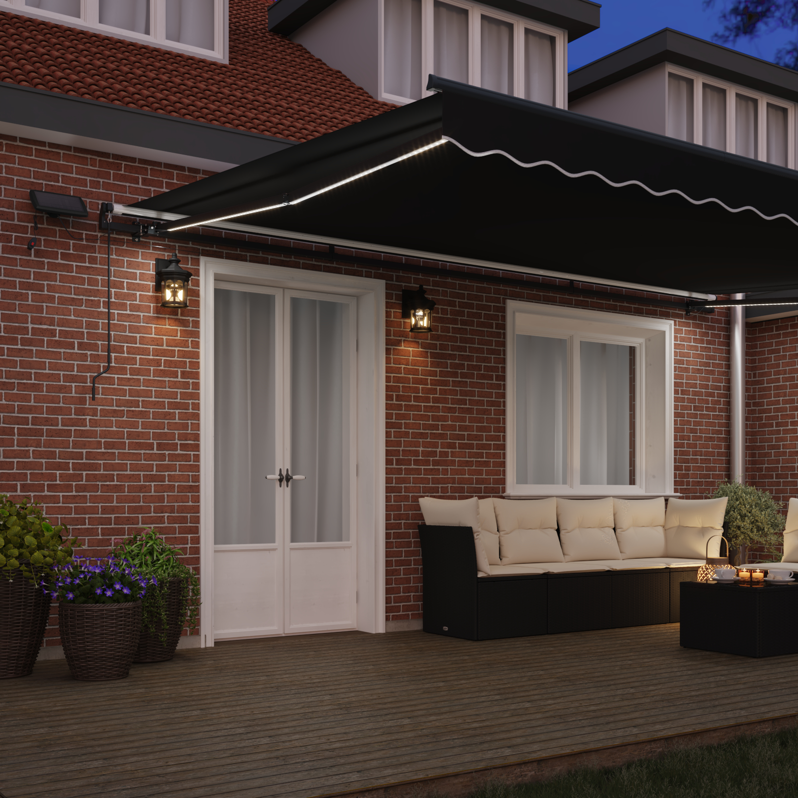 Marchiză retractabilă manuală cu LED Neagră 500x300 cm Marchiză retractabilă manuală cu LED Neagră 500x300 cm