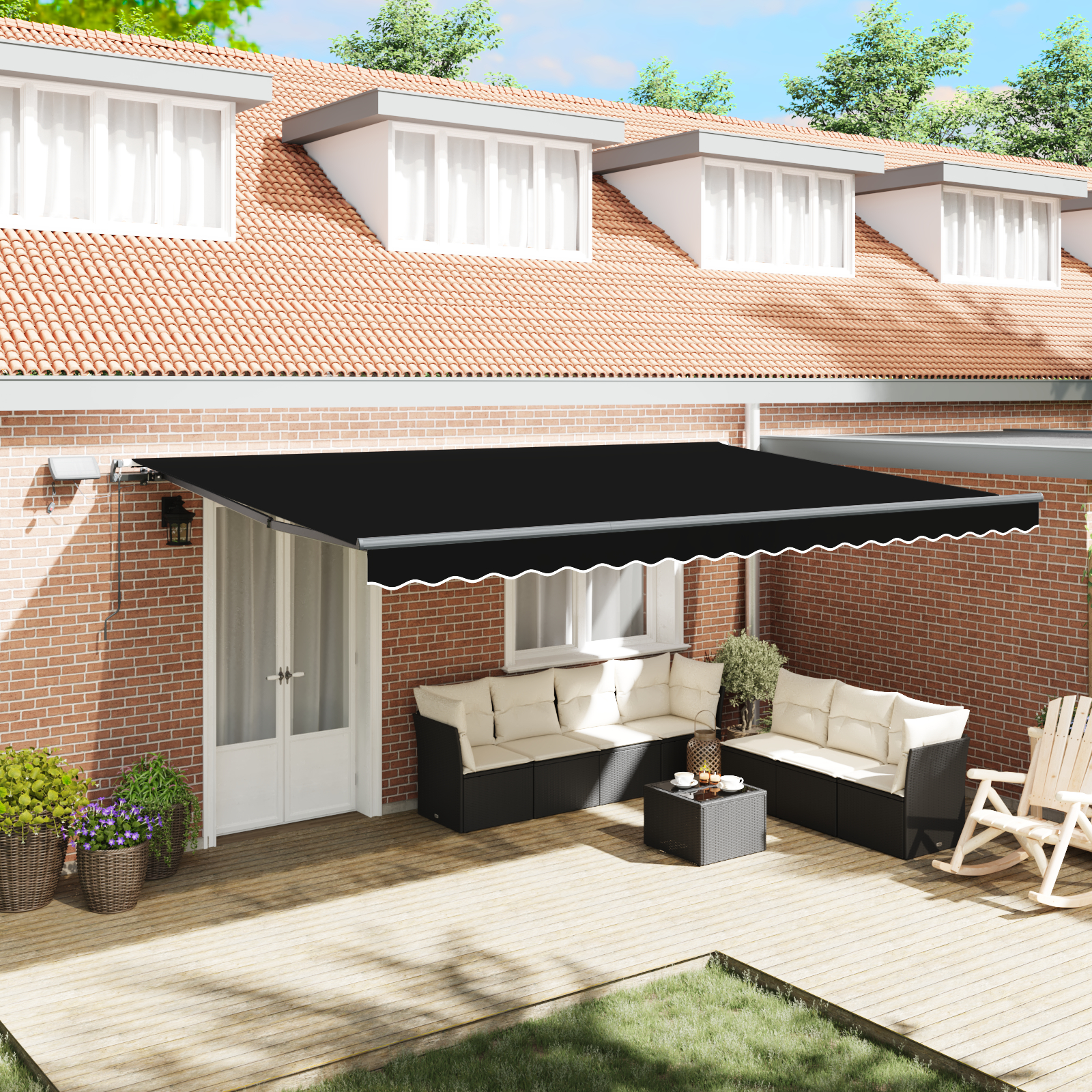Marchiză retractabilă manuală cu LED Neagră 500x300 cm Marchiză retractabilă manuală cu LED Neagră 500x300 cm