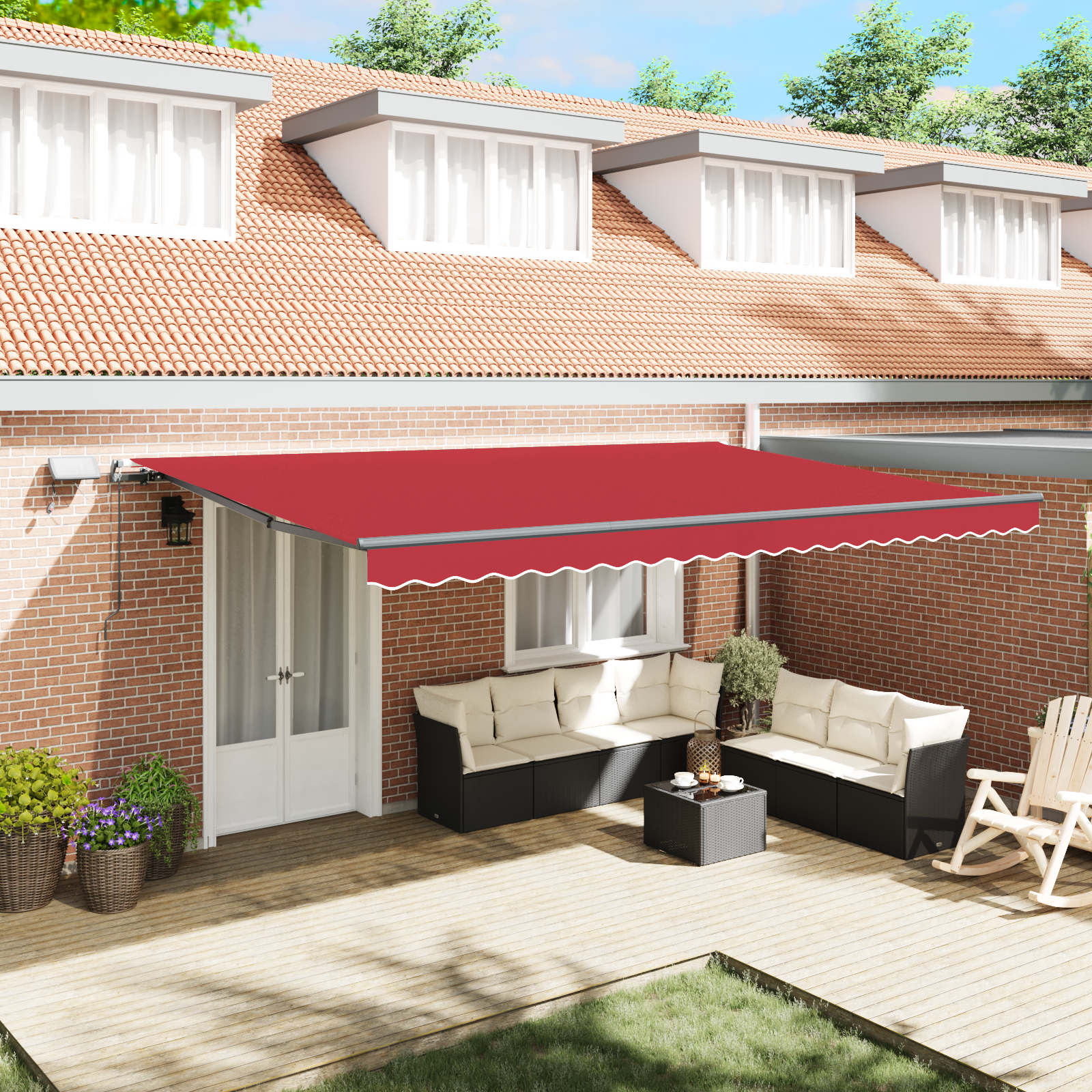 Marchiză manuală retractabilă vidaXL cu LED Roșie 500x300 cm Marchiză manuală retractabilă vidaXL cu LED Roșie 500x300 cm